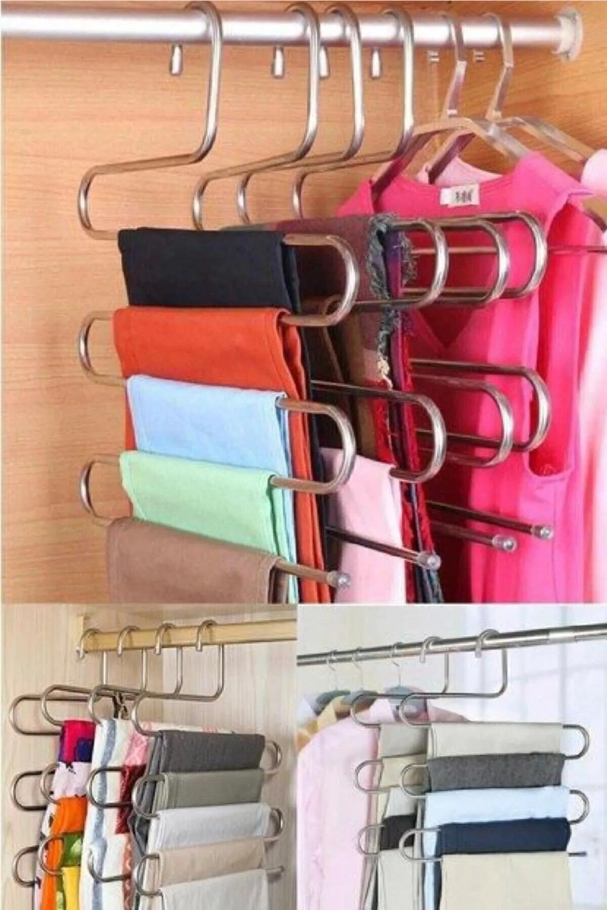 Webmall 2 Adet Dekoratif 5 Bölmeli Metal Elbise Askısı & Dolap Içi Krom Pantolon Askısı Çoklu Askılık