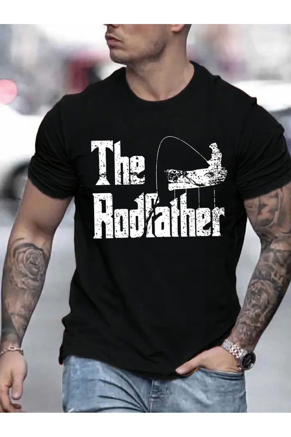 ship master The Rodfather Baskılı Erkek Tişört – Yazlık, Örme Kumaş, Balıkçılık için Uygun