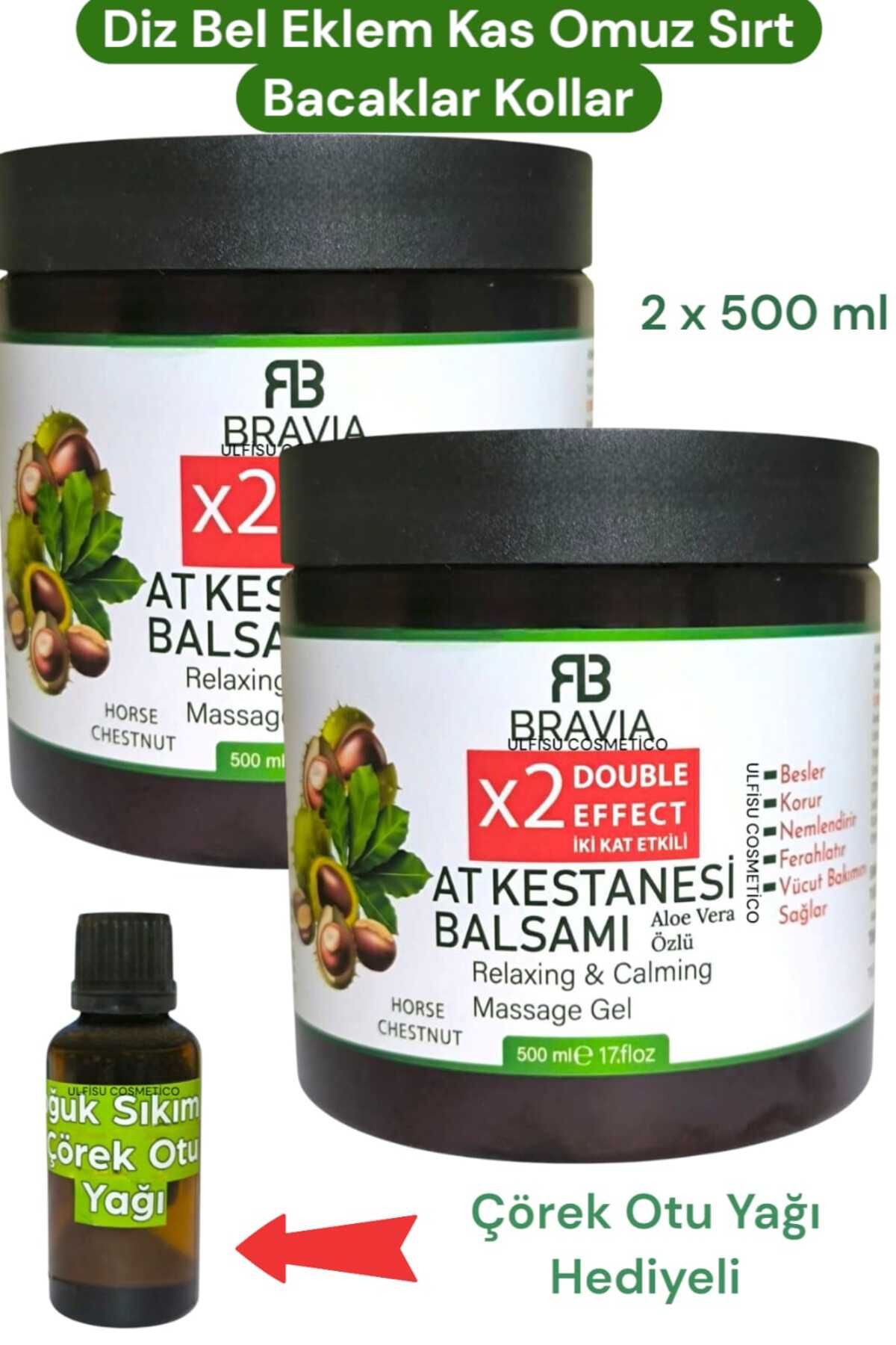ULFİSU COSMETİCO Bravia At Kestanesi Balsamı 500 ml 2 ADET - Aloevera Katkılı. Çörek Otu Yağı Hediyeli