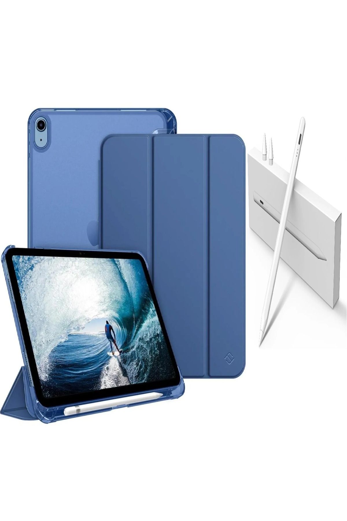Covpor Apple iPad 10.NESİL 10.9 ve 11. NESİL A16 Uyumlu Flip Kılıf Lacivert + Pencil(Kalem)