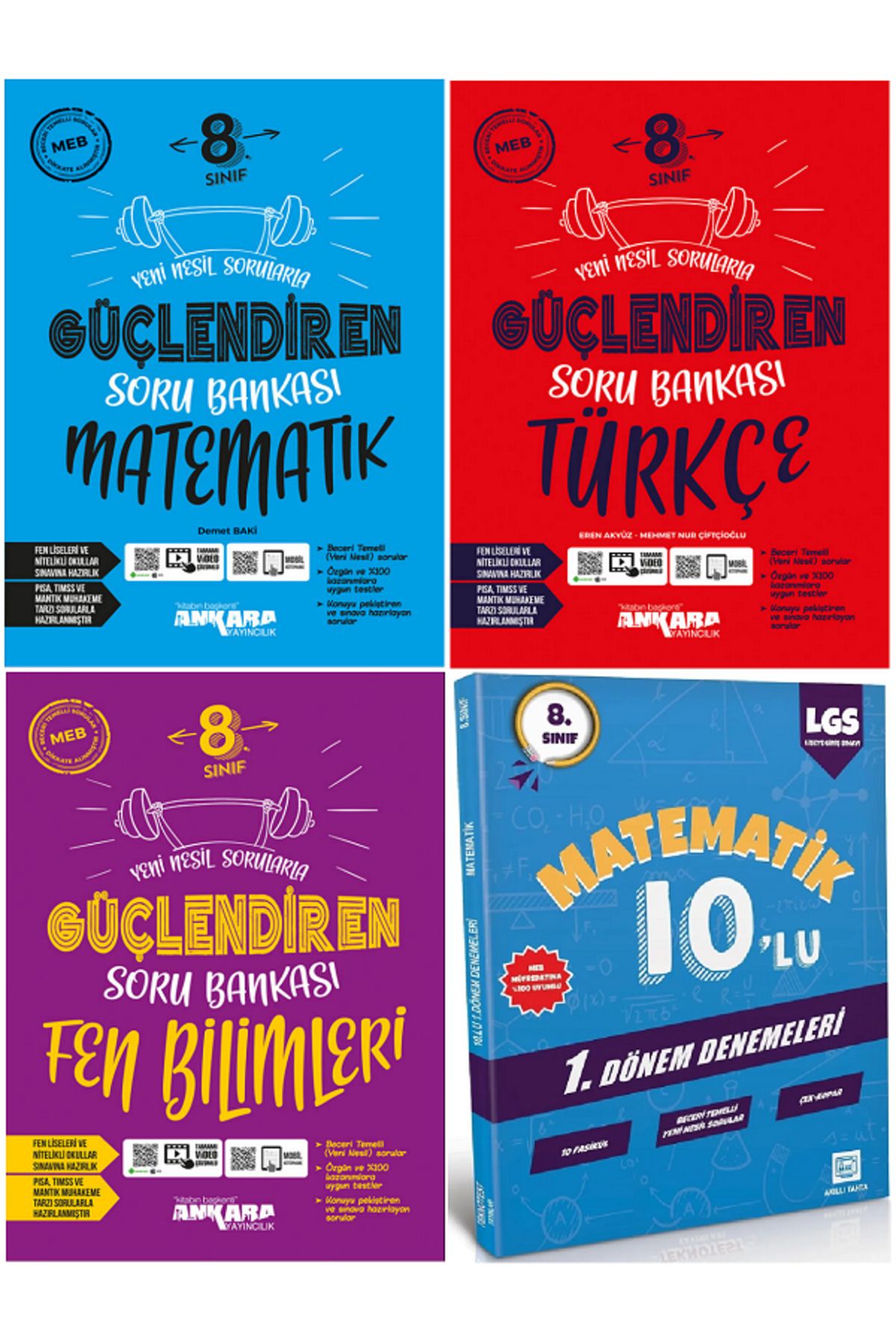 Ankara Yayıncılık 8.Sınıf Ankara Güçlendiren Matematik + Türkçe + Fen Soru Bankası / 10'Lu Matematik Deneme HEDİYE
