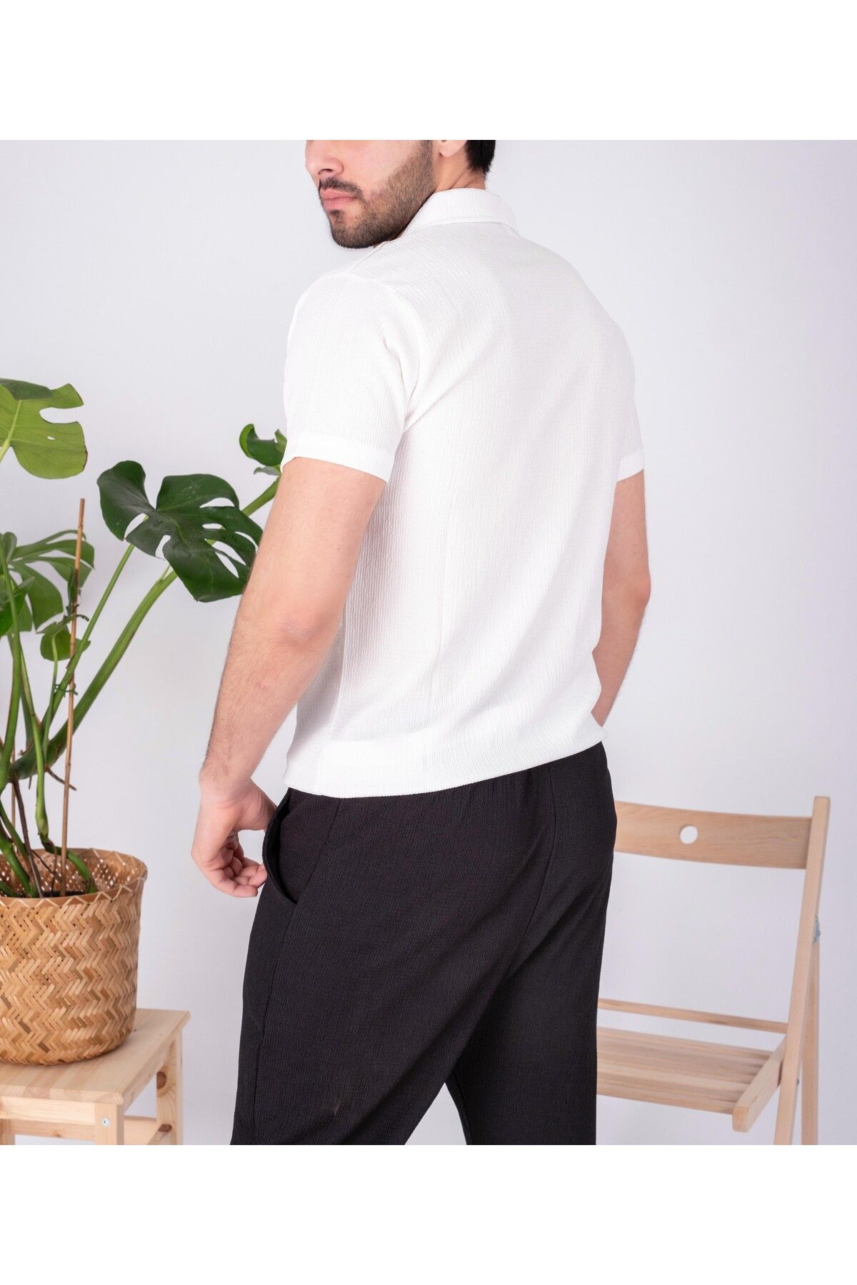 JAMPY Erkek Keten Gömlek Takım Özel Üretim Ferah Oversize Bürümcük Kumaş Alt Üst Gömlek Jogger Takım