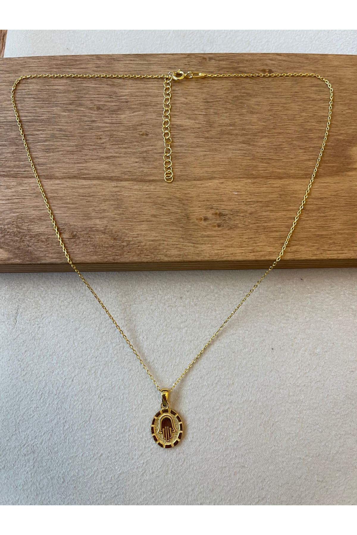 Rupen Kraft 925 Ayar Gümüş Gold Renk Fatma Ana Eli Zincirli Kolye Ucu