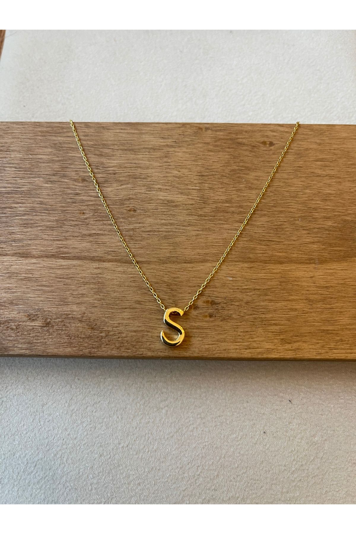 Rupen Kraft 925 Ayar Gümüş Gold Renk S Harfi Kolye Harfli Kolye