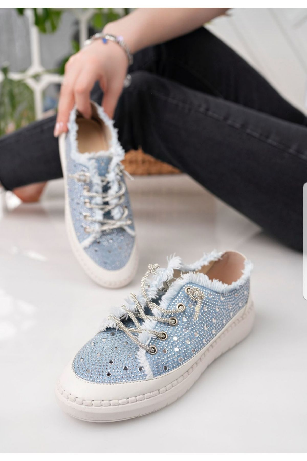 İncimoda orkidam Kadın Kot Taşlı Düz Taban Sneakers
