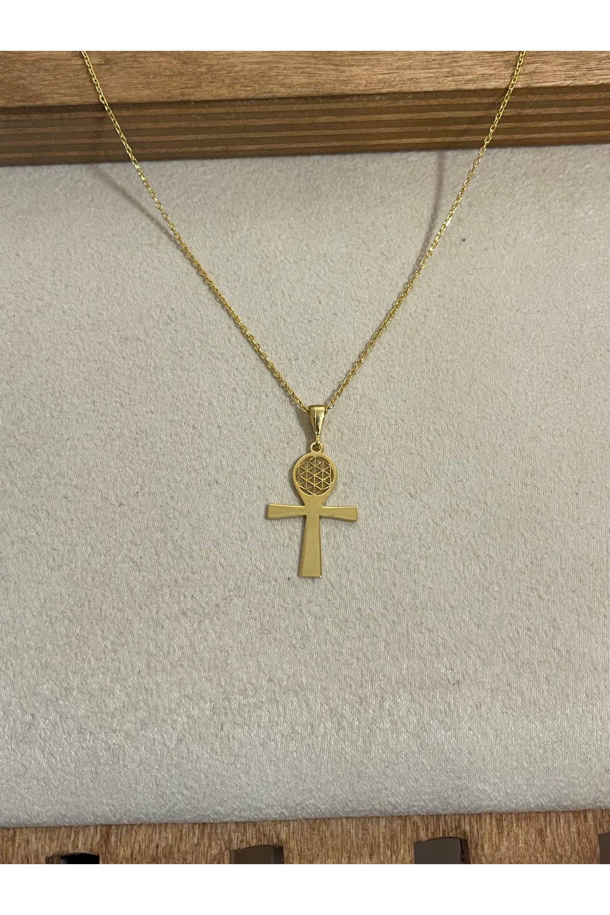 Rupen Kraft 925 Ayar Gümüş Gold Renk Zincirli Ank Haç Model Kolye