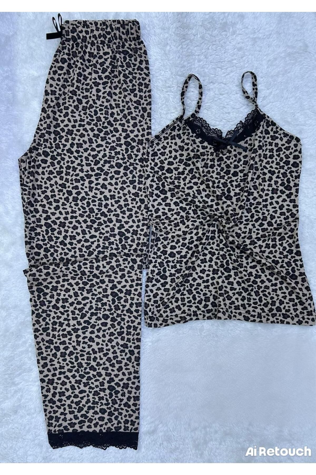 XORVİO Kadın Pamuk İp Askılı Gecelik Pijama Takım Dantel Detaylı Şık Desen Cotton Yazlık Yumuşacık Pamuk