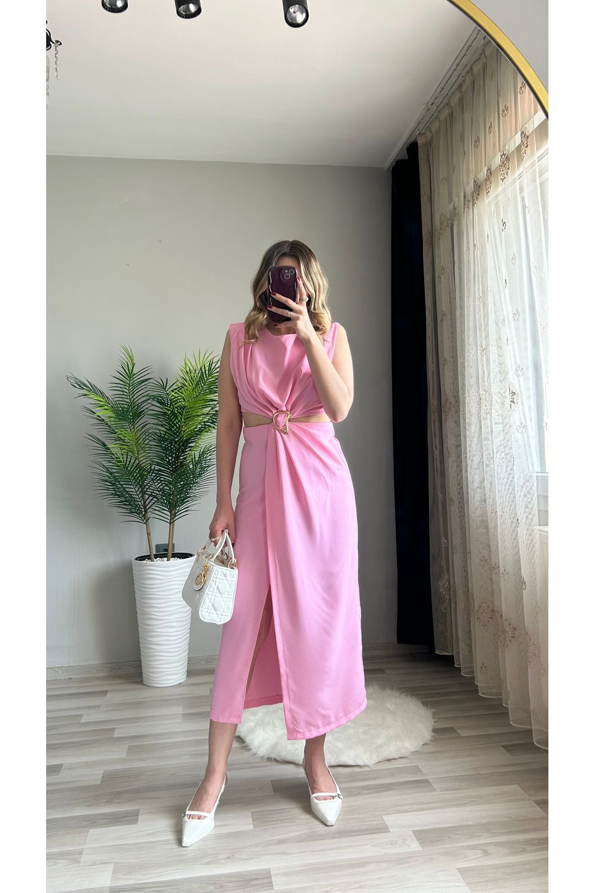 ensbutik Tokalı Yırtmaçlı Midi Elbise