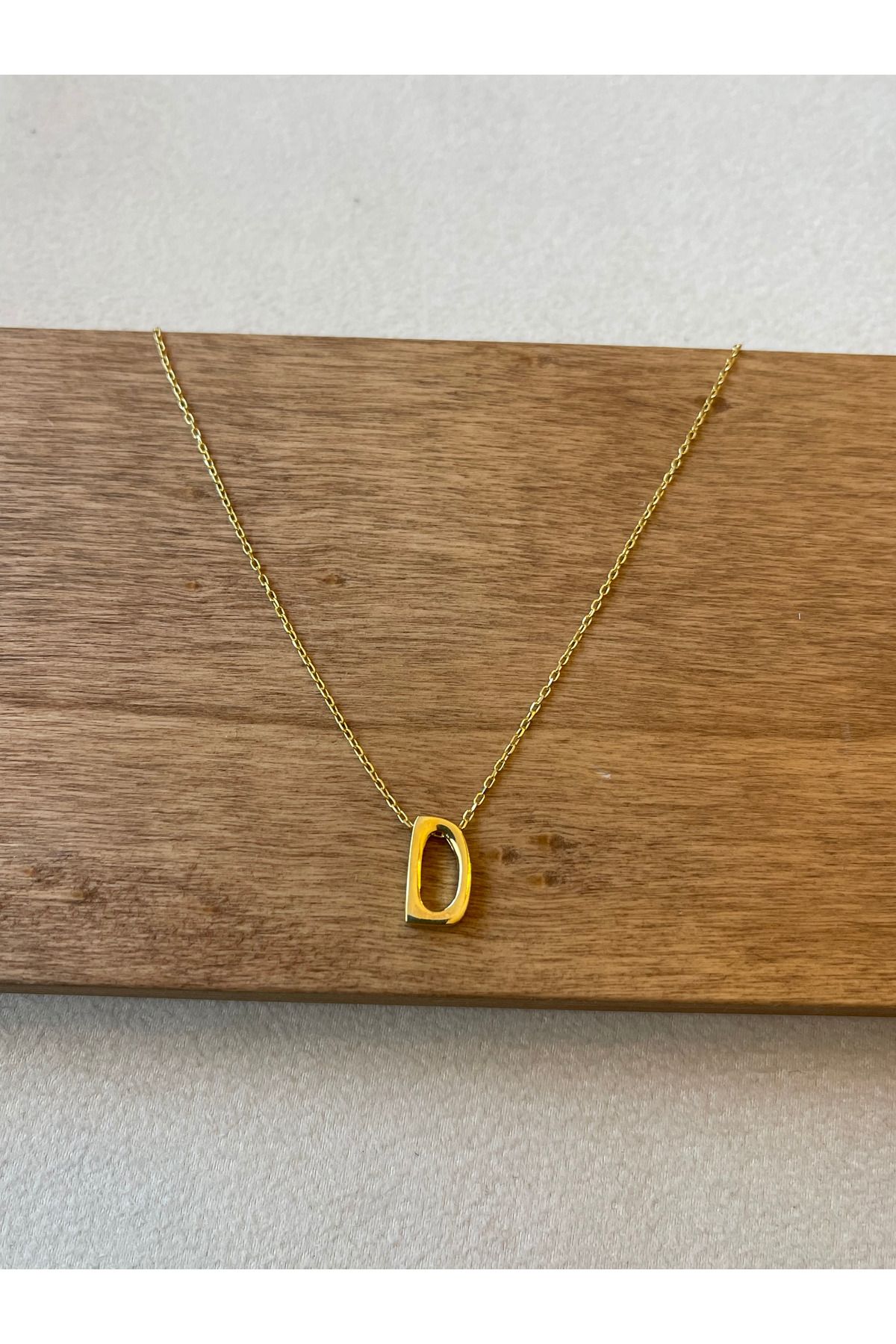 Rupen Kraft 925 Ayar Gümüş Gold Renk D Harfi Kolye Harfli Kolye