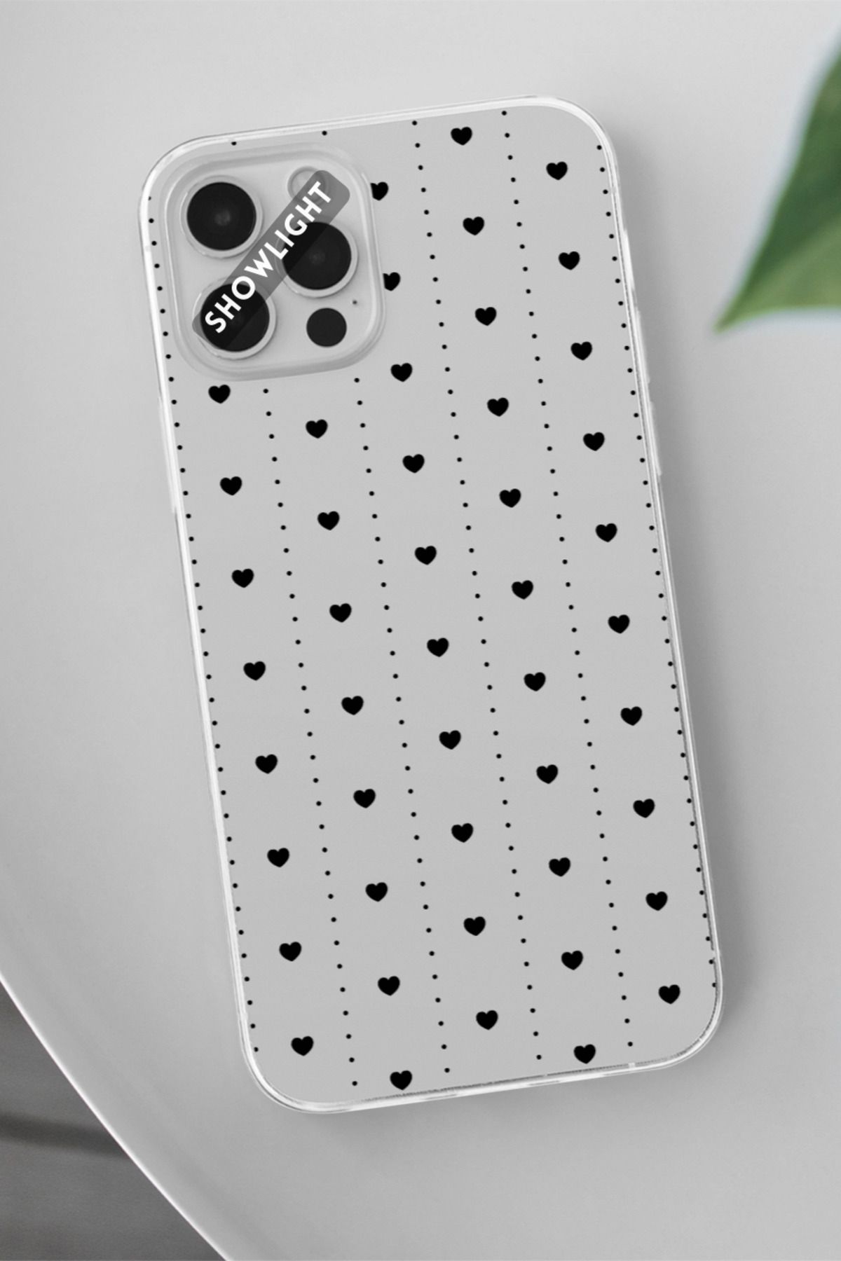 SHOWLIGHT İnfinix Hot 40 Pro Uyumlu Mini Siyah Kalpler Tasarımlı Premium Telefon Kılıfı