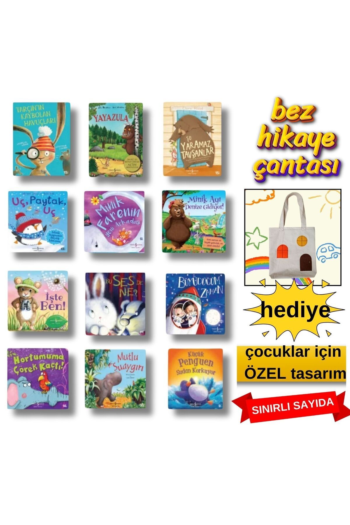 TÜRKİYE İŞ BANKASI KÜLTÜR YAYINLARI 📚 "Çocuklara Özel 12'li Hikaye Kitabı Seti - Okul Öncesi Eğitici Masallar - Renkli Resimli"