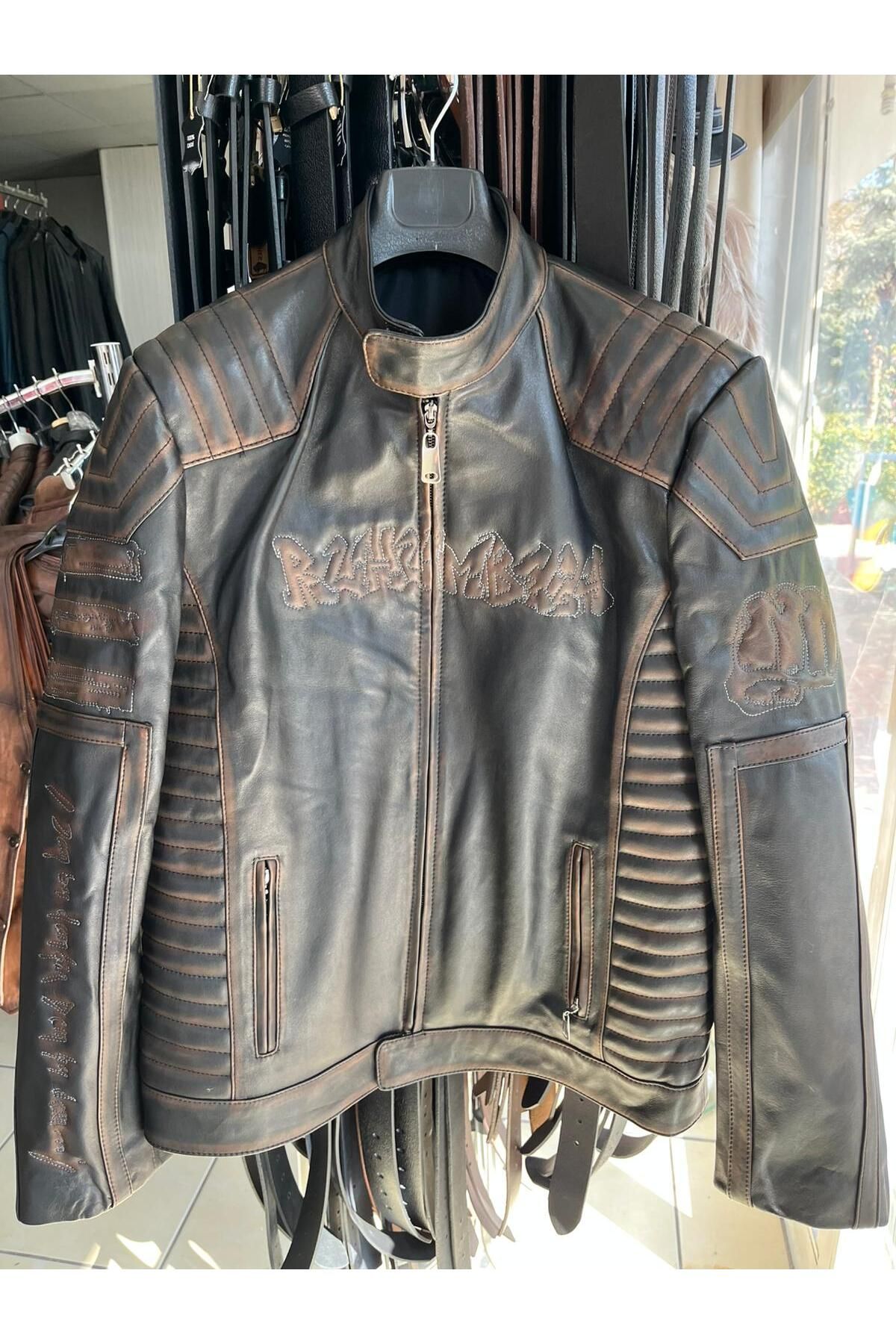 NYC GİYİM TEKSTİL Vintage Tarz Hakiki Deri Motosiklet Montlar, Koyun Derisi, Eskitme Tasarım, Orta Kalınlık