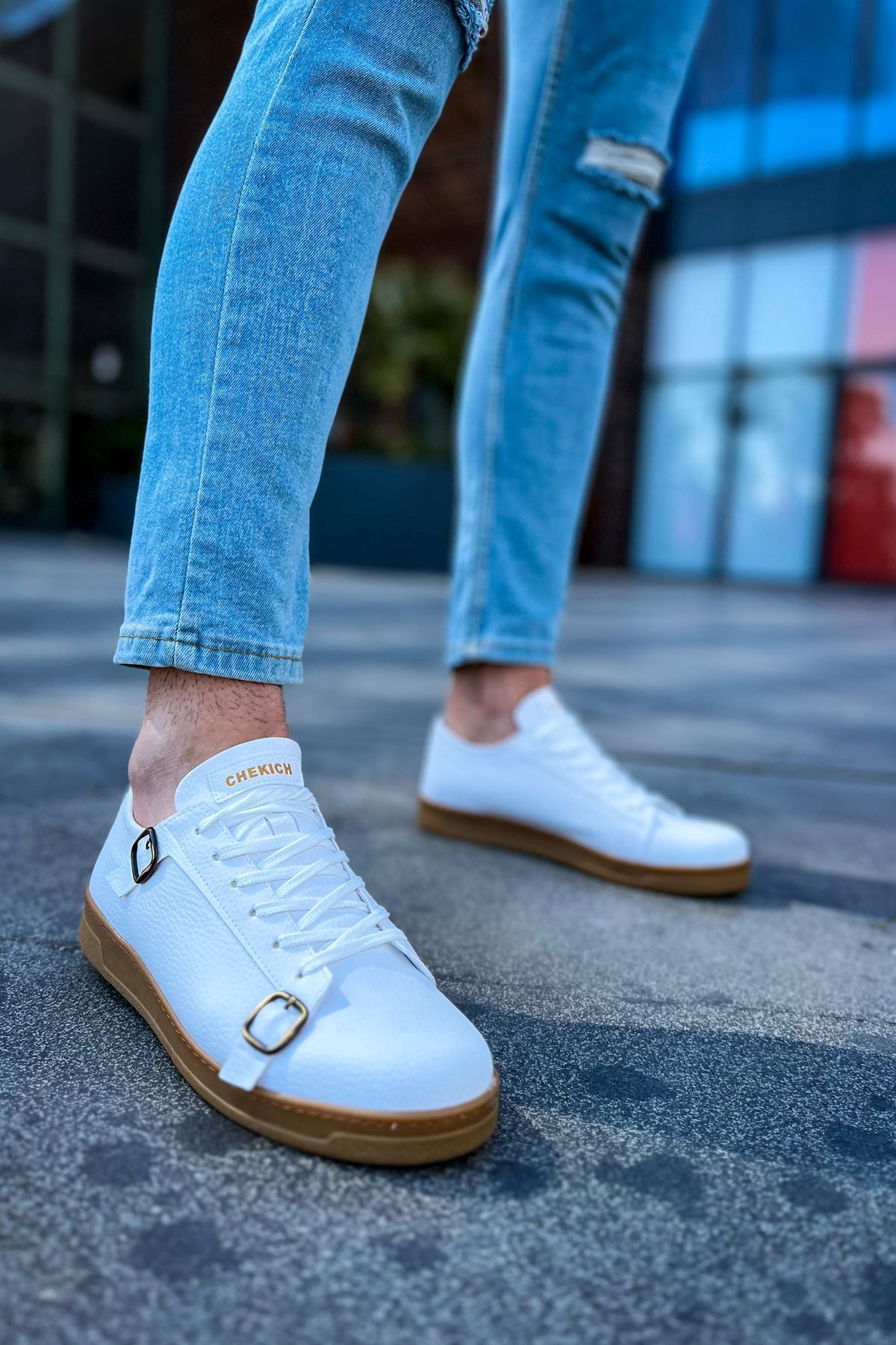 onlinebutik CH191 CKT Side Buckle Erkek Ayakkabı BEYAZ