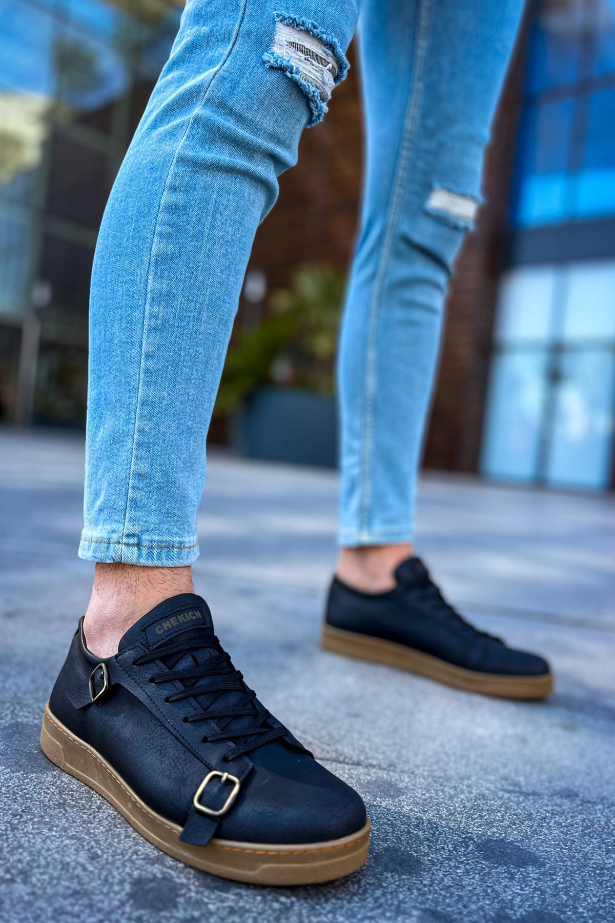 onlinebutik CH191 CKT Side Buckle Erkek Ayakkabı SIYAH