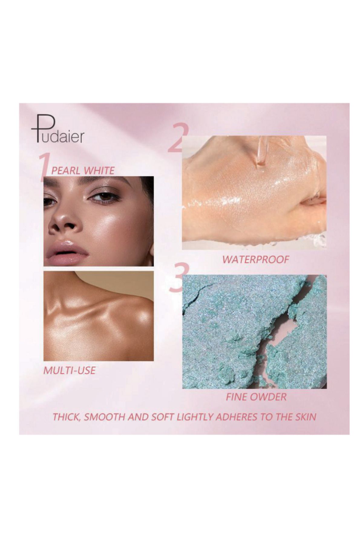 Pudaier-Powder Illuminator with Prismatic Reflections - High Shine Soft Highlighter Palette 8 Shades Vegan 3