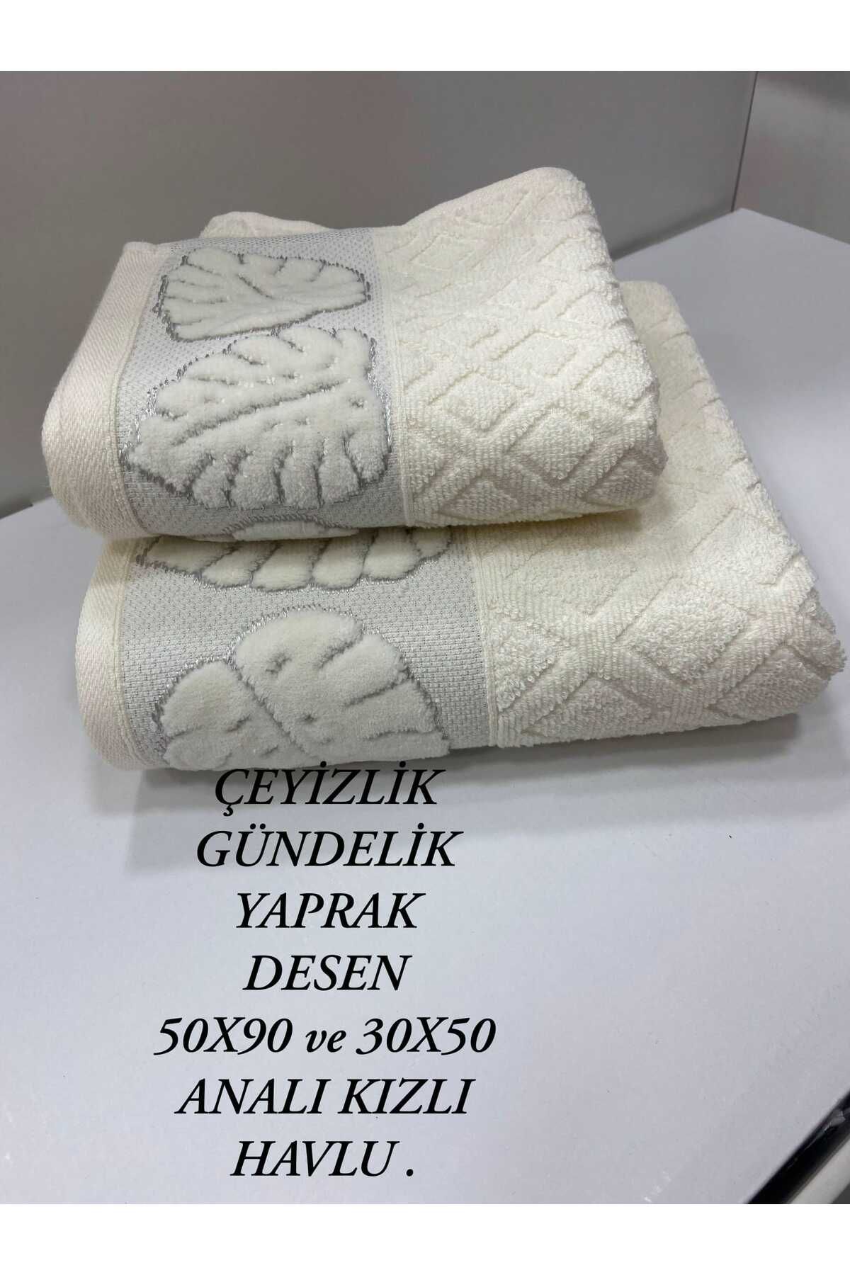 HMZ TEKSTİL HEDİYELİK ÇEYİZLİK BOHÇALIK YAPRAK DESENLİ PAMUKLU ANALI KIZLI HAVLU .