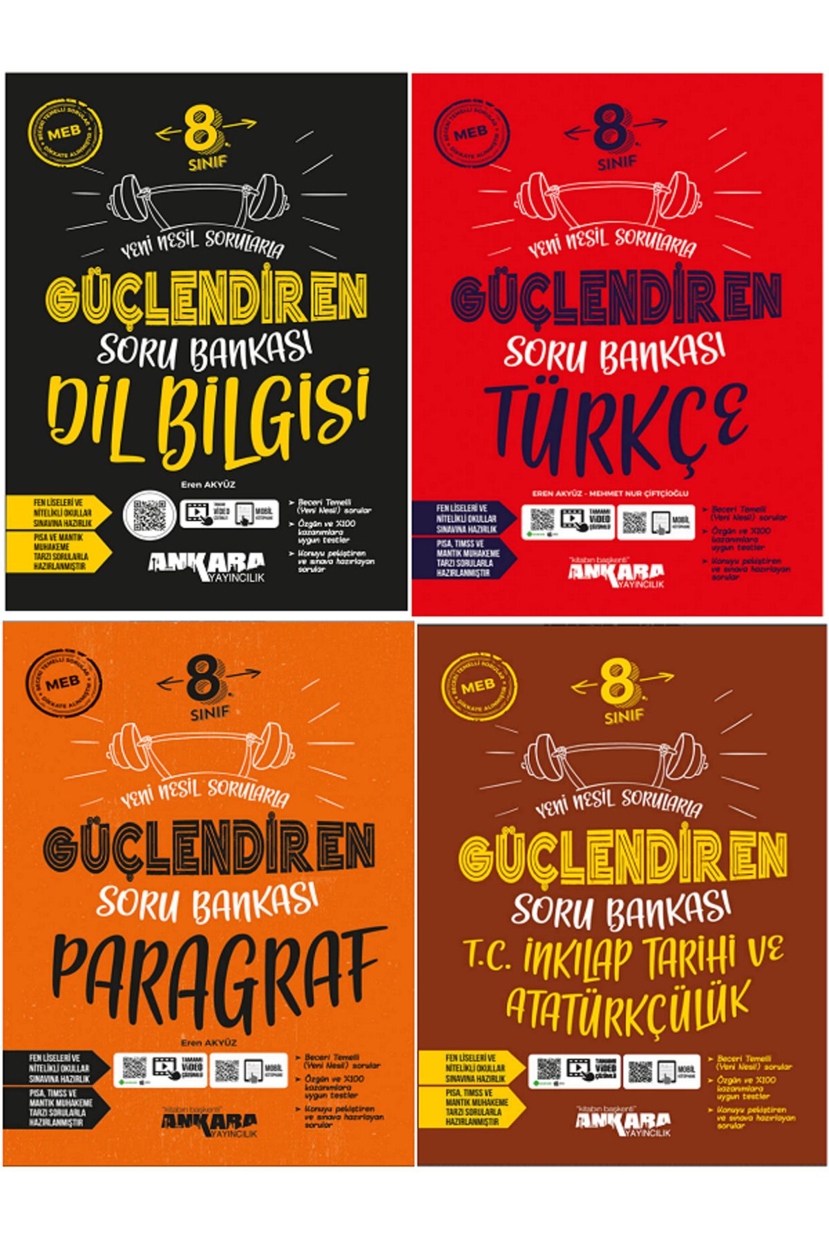 Efsane Yayınları 8.Sınıf Ankara Güçlendiren Dil Bilgisi + Türkçe + Paragraf + İnkılap Tarihi Soru Bankaları - 4 KİTAP