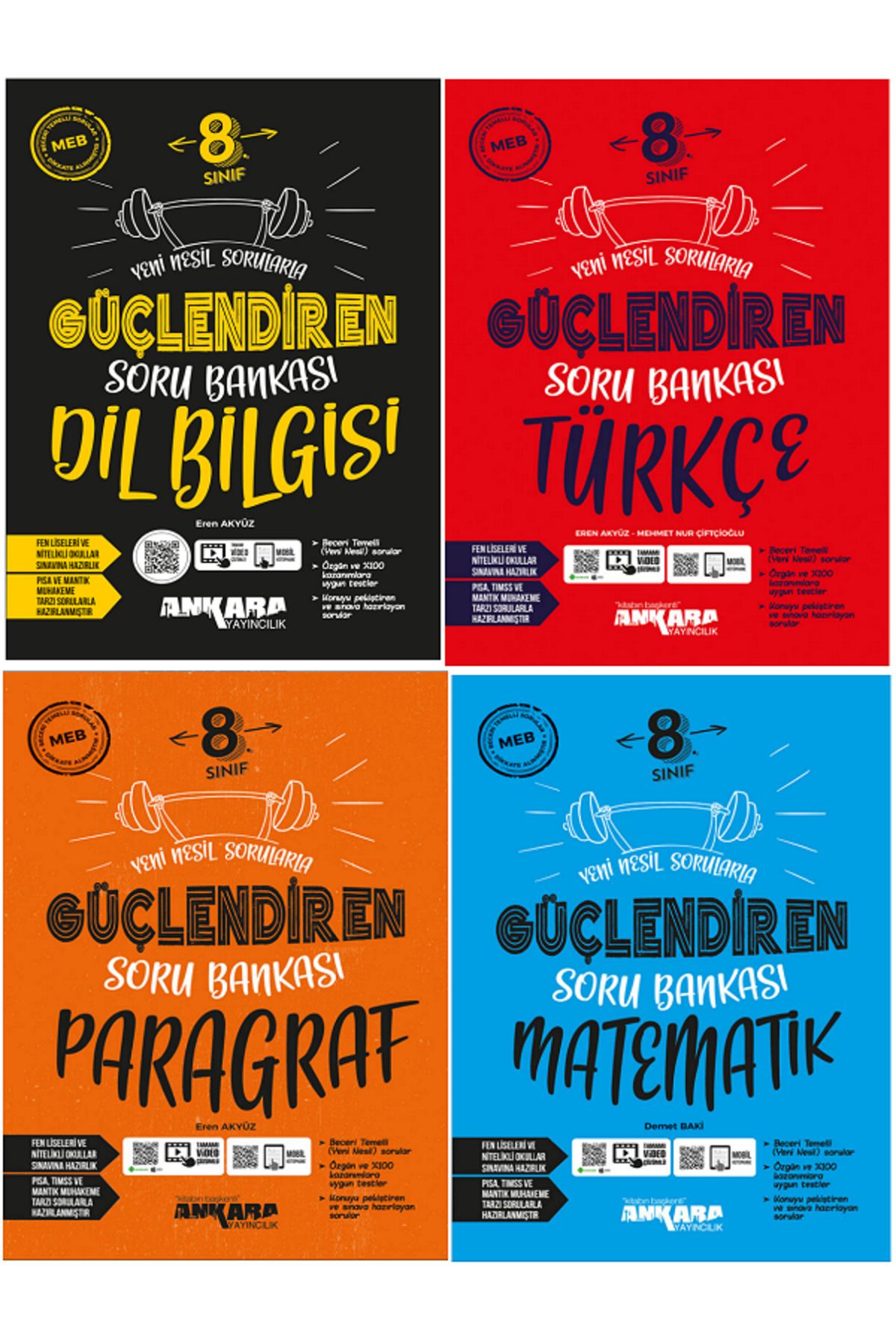 Efsane Yayınları 8.Sınıf Ankara Güçlendiren Dil Bilgisi + Türkçe + Paragraf + Matematik Soru Bankaları - 4 KİTAP