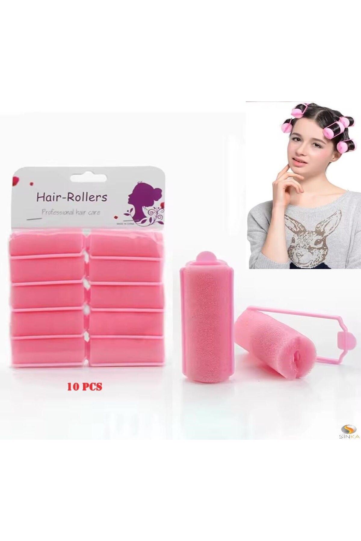 SİNKA Sünger Saç Bigudi 10 Adet Pembe Saç Bukle Bigudi