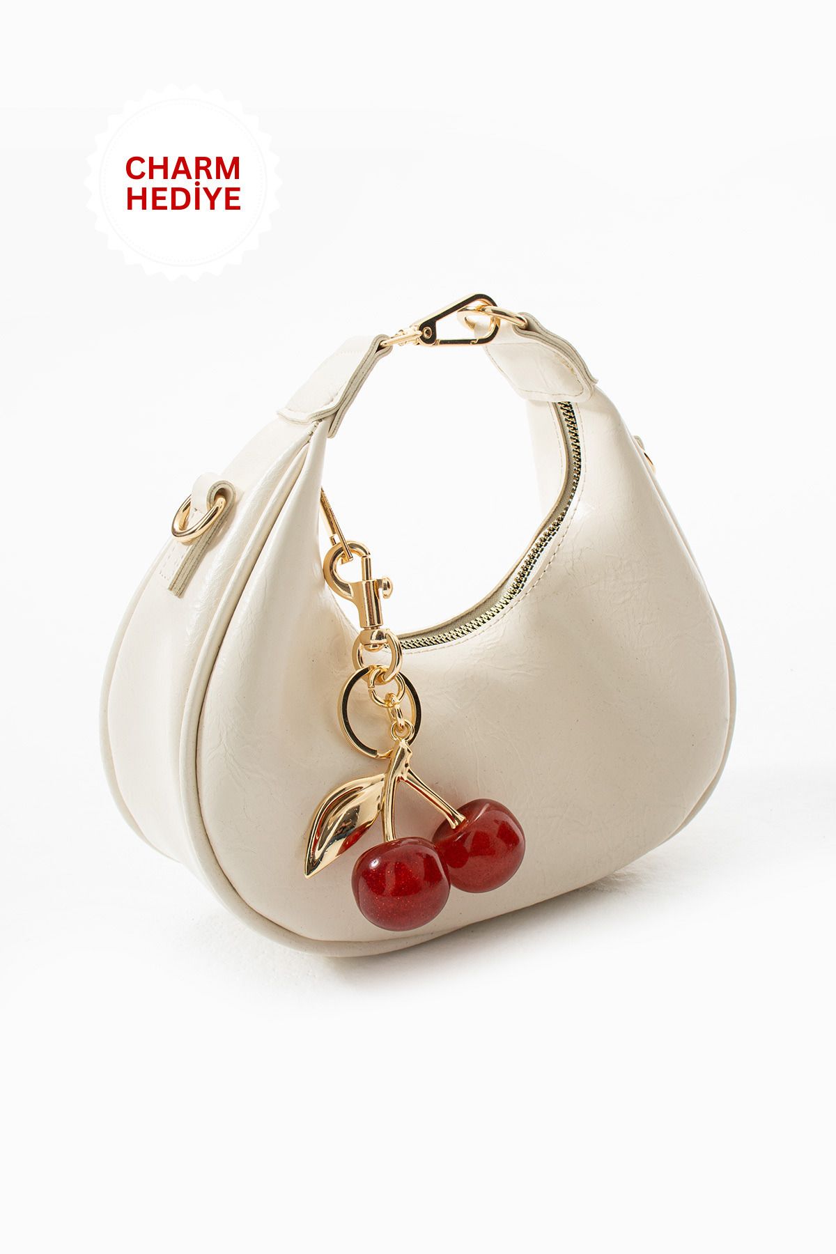 NBİBAGS Betty Model Krem Charm Hediyeli Kadın El Ve Omuz Çantası
