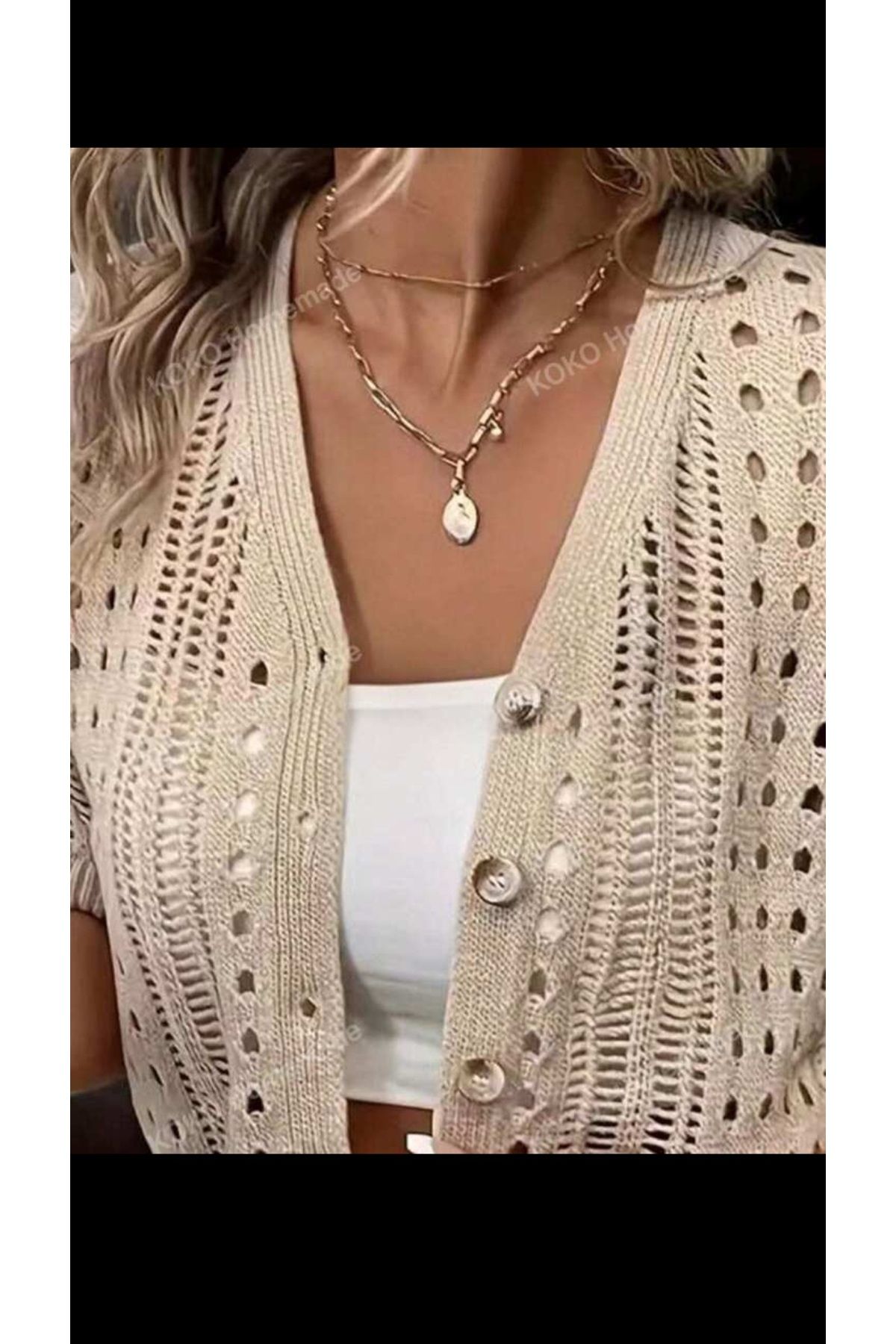 Essewear yazlık delikli hırka crop tshrt