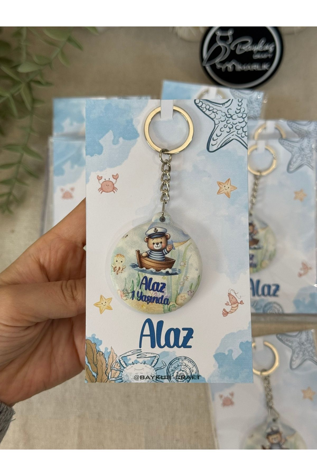 Baykuş Craft Mimarlık Figürlü Yeni Doğan Mevlid Hediyelik Bebek Açacak Anahtarlık-Tekneli Mavi Ayıcık-Toplam 20 Adet Kart