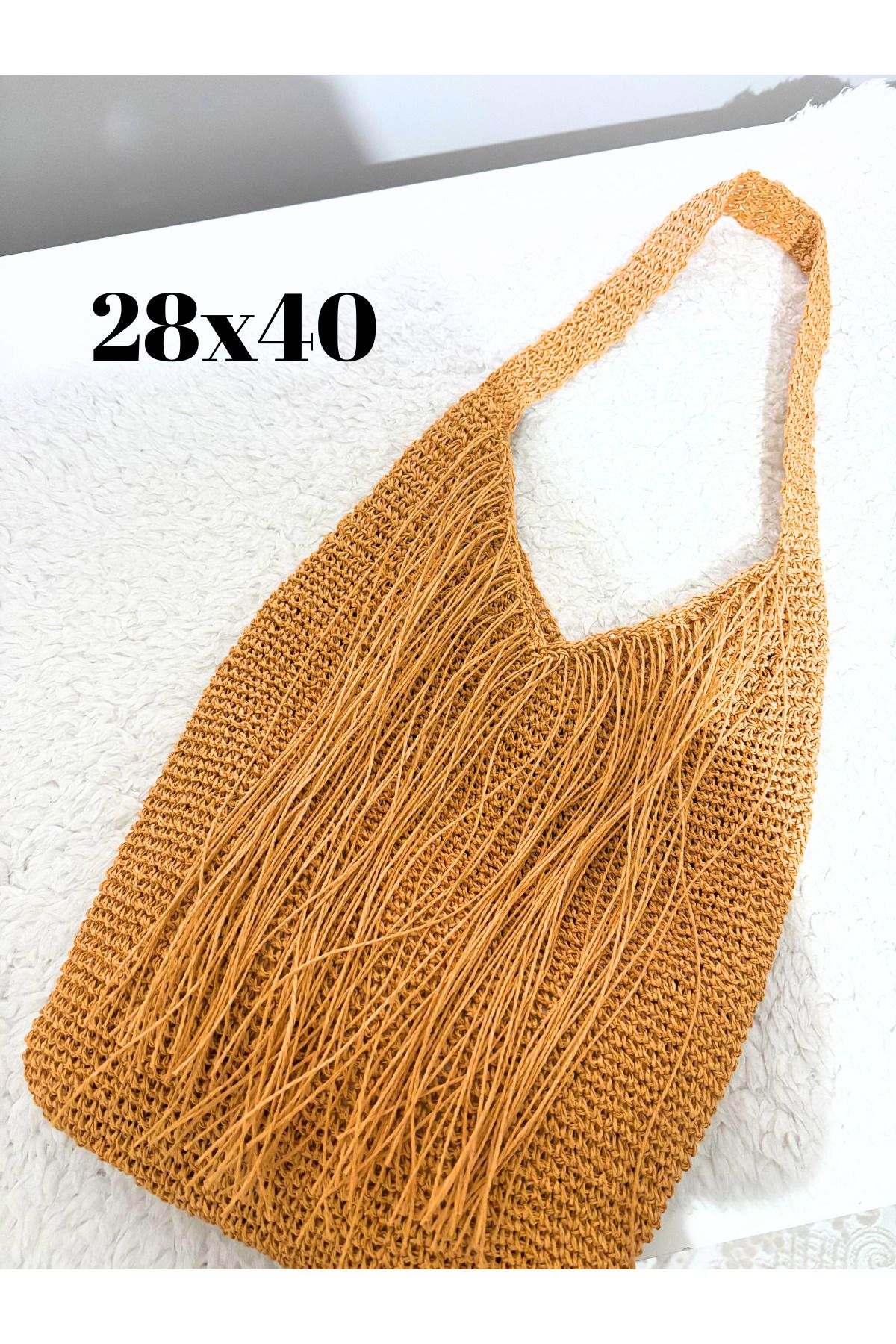 CESTOPİENO CestoPieno Kadın Kahverengi Kağıt İp Tote El ve Omuz Çantası - 28x40 cm