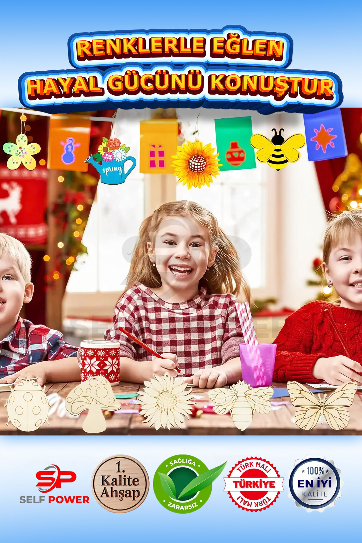 Self Power Ahşap El Sanatları Seti Boya Fırçaları Yaratıcı Sanatlar ve Çocuklar için El Sanatları Eğitici Oyun fotoğrafı 4 (önizleme)