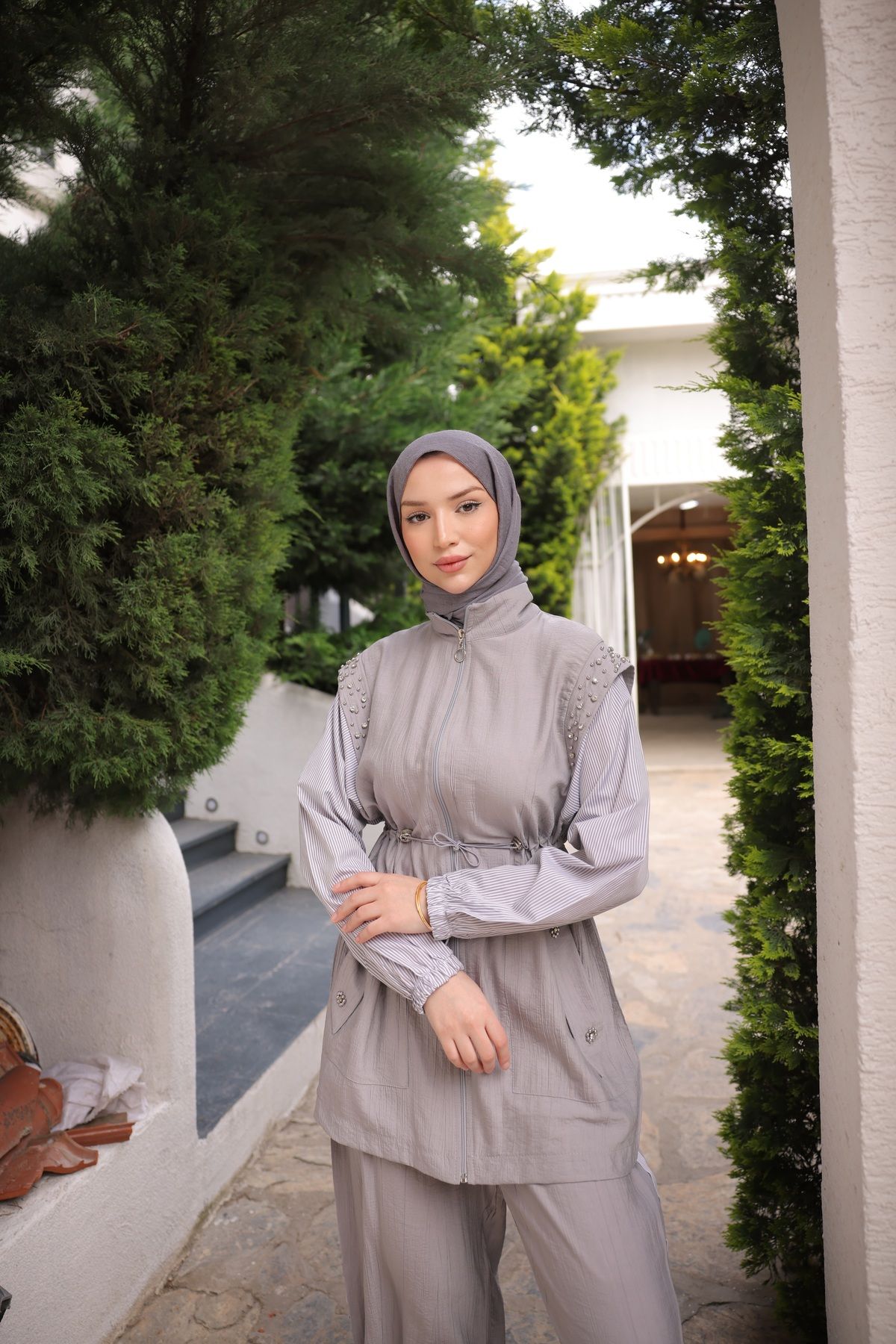 MİMİ Luxury Wear Kadın Tesettür Eşofman Takımı, Alt-üst Takım, Şık Ve Modern tesettür giyim Taş datay