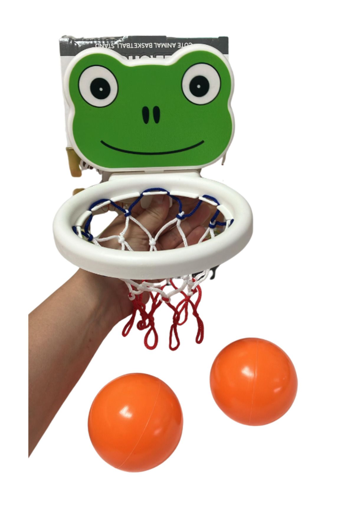 BalonKasaba Baket potası Bebek Banyo Oyuncakları Vantuzlu 2 top resimli fileli Bebek banyo oyuncağı 16x15cm