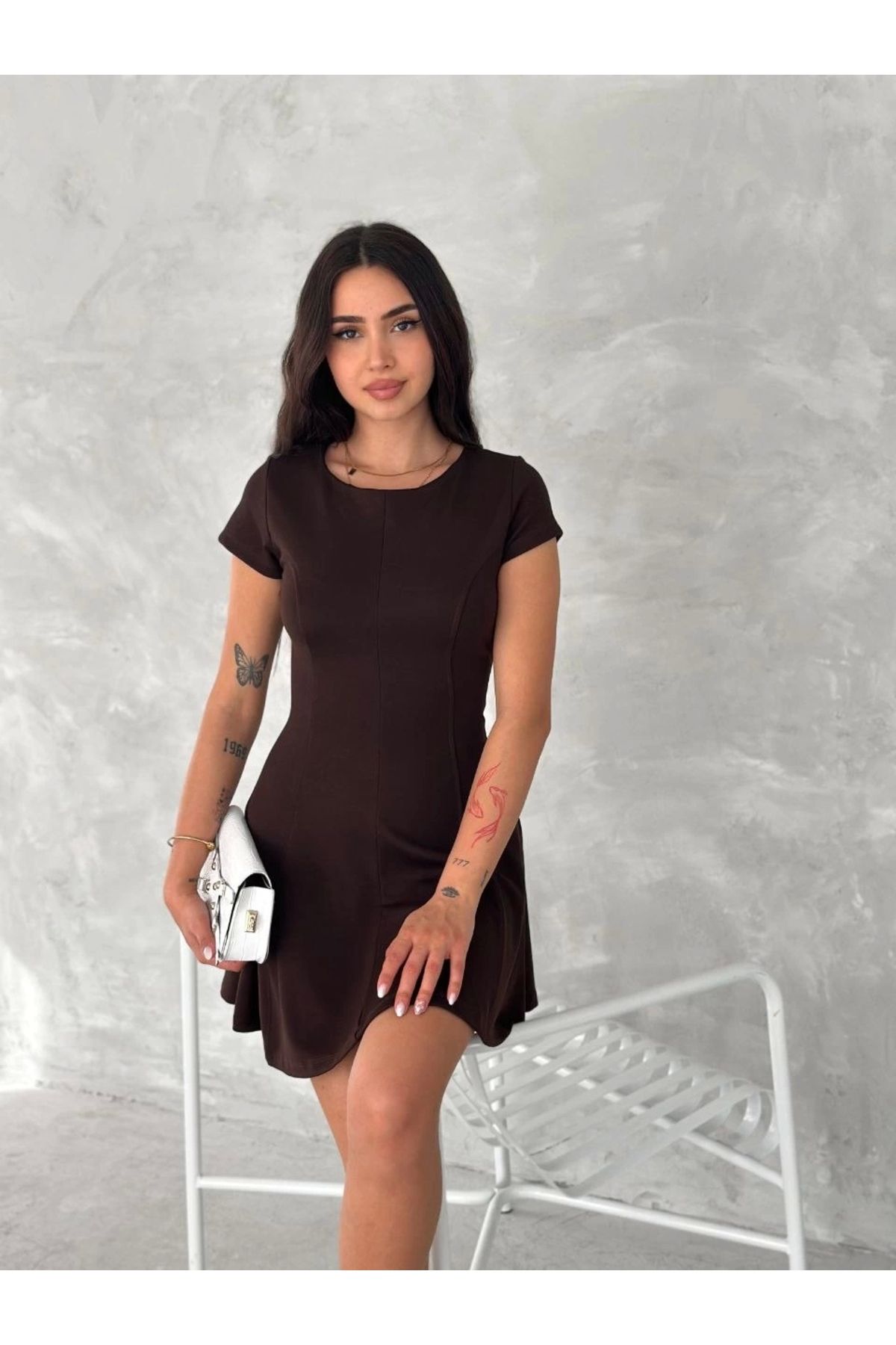 MODA kısa kollu Mini Elbise - Füme