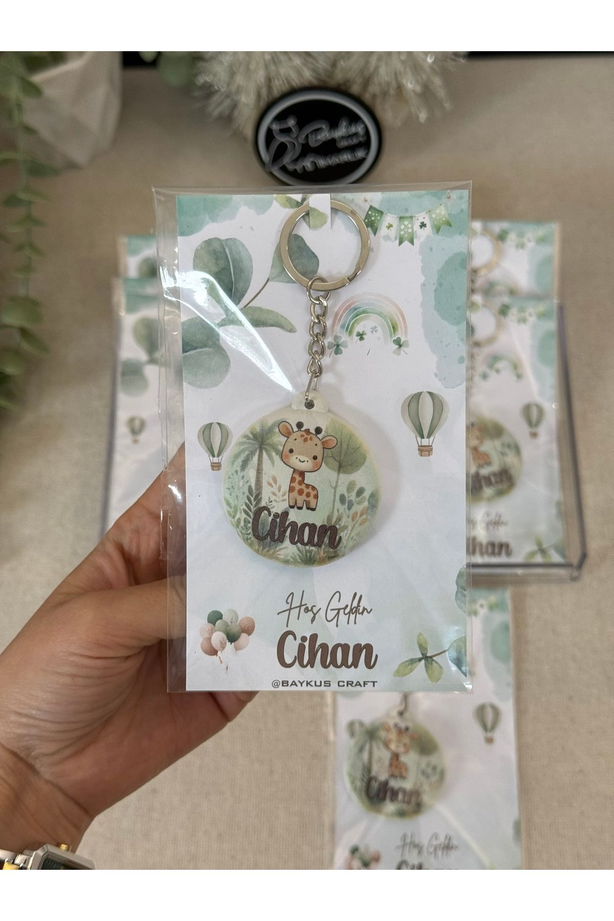 Baykuş Craft Mimarlık Figürlü Yeni doğan Mevlit Hediyelik Bebek Açacak Anahtarlık-Safari Zürafa -Toplam 20 Adet Kartlı