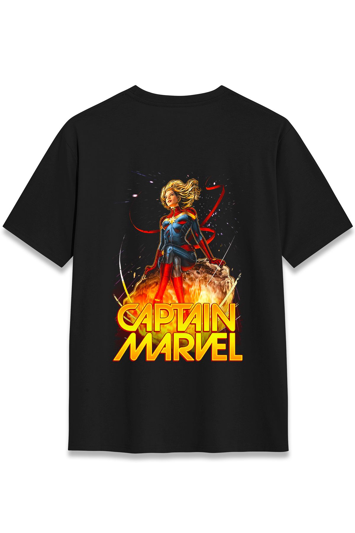 EZG Business Captain Mrvl Model Sırt Baskılı T-Shirt Unisex %100 Pamuk Cotton Rahat Regular Halftone Tişört