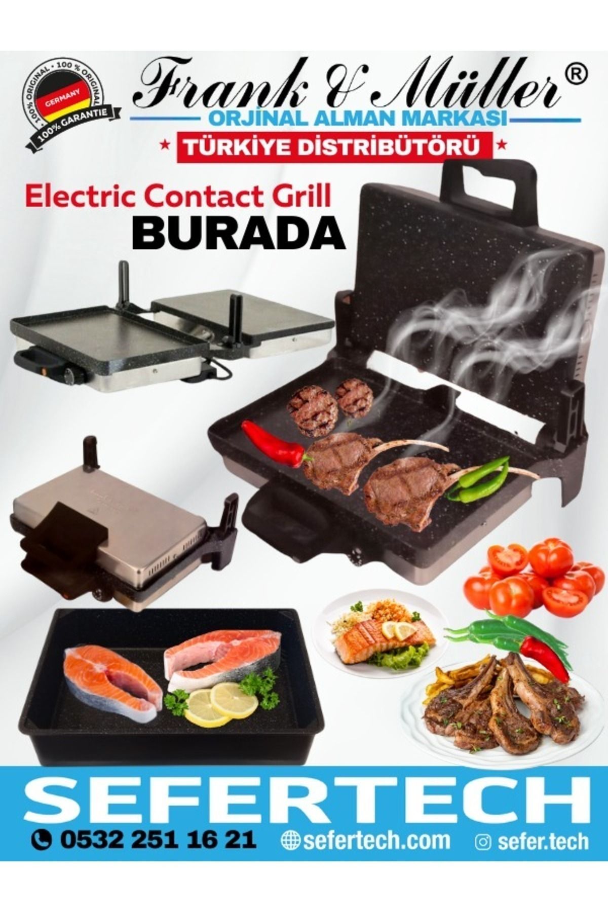 Frank & Müller Germany Frank Müller Germany | Silex Versiyon TEPSİLİ | Contact Grill Pizza Lahmacun Makinesi