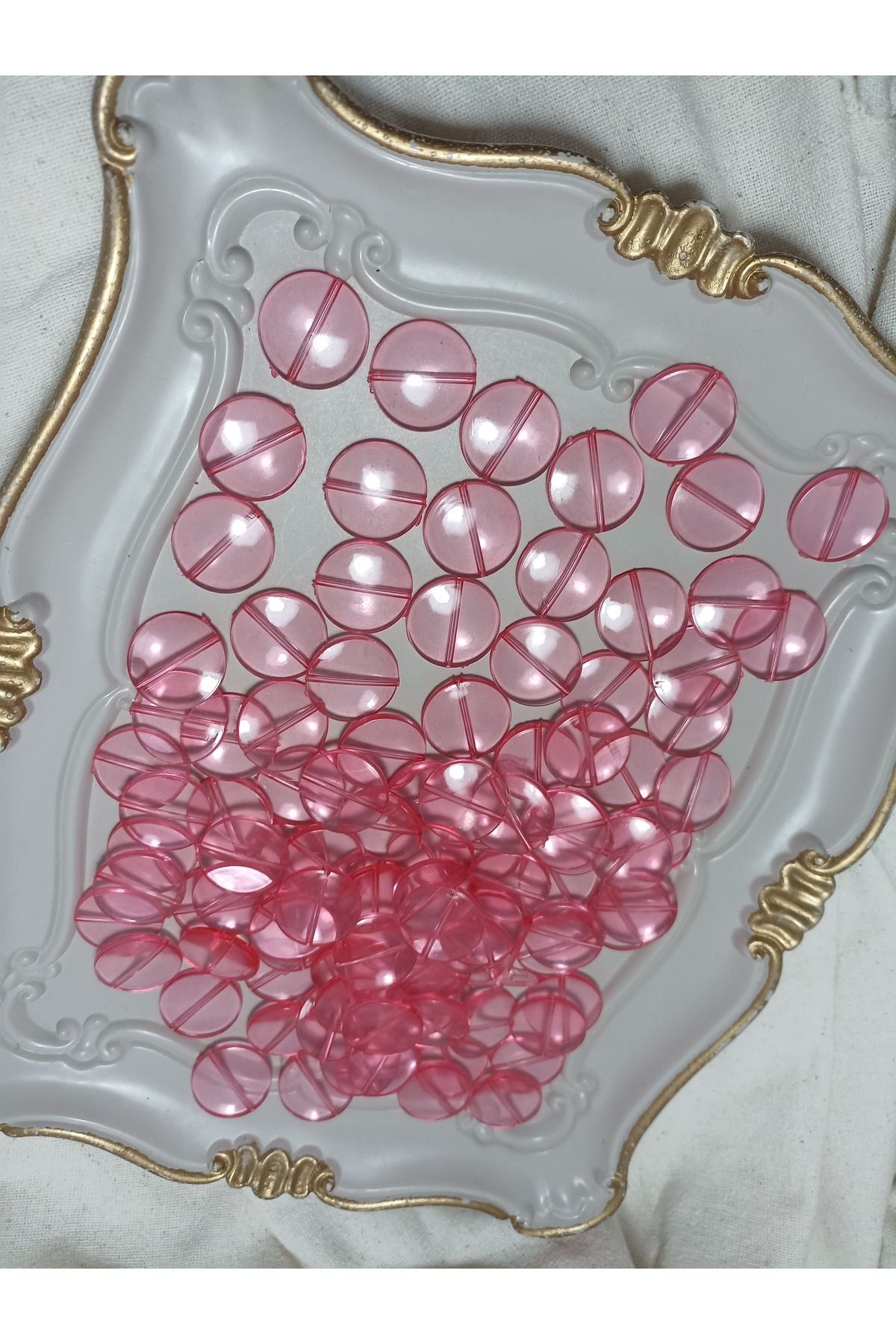 ida design store Pembe Renk 25mm Yassı Basık Yuvarlak Akrilik Boncuk