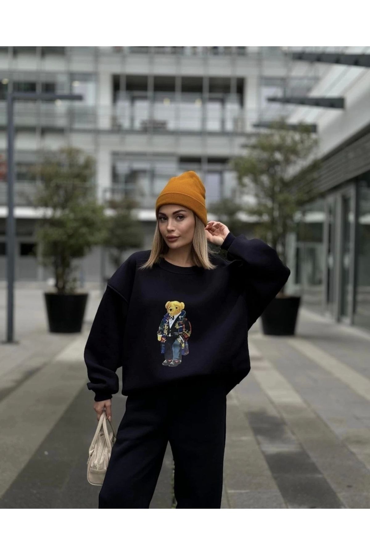 MODA Bisiklet Yaka Üç İplik Sweat Takım - Siyah
