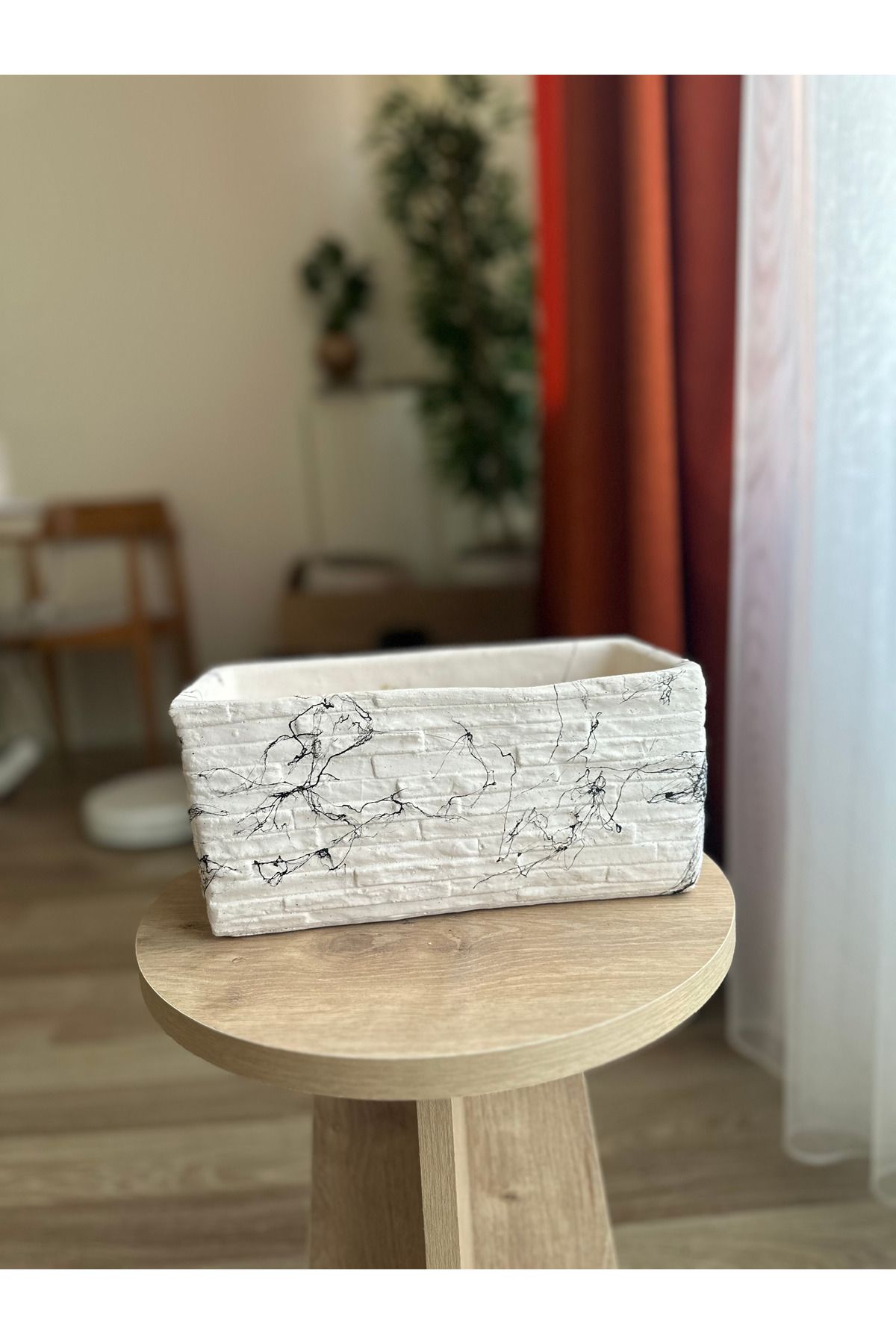 LAVİTTA mermer desen seramik saksı & vazo tek adet 28 cm çap 13 cm yükseklik