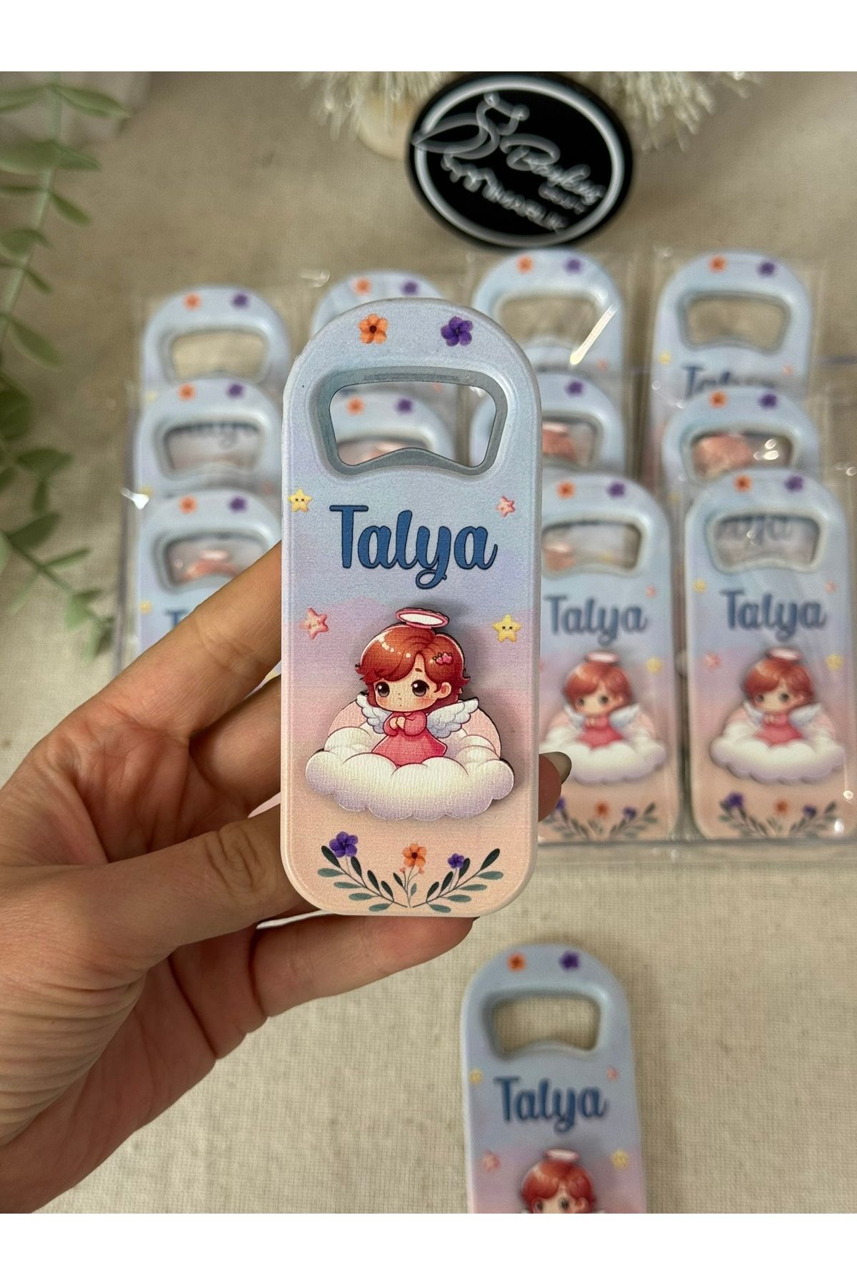 Baykuş Craft Mimarlık 3 Boyutlu Kabartmalı Yeni Doğan Mevlit Hediyelik Kız Bebek Açacak Magnet-Pembe Melek-Toplam 20 Adet
