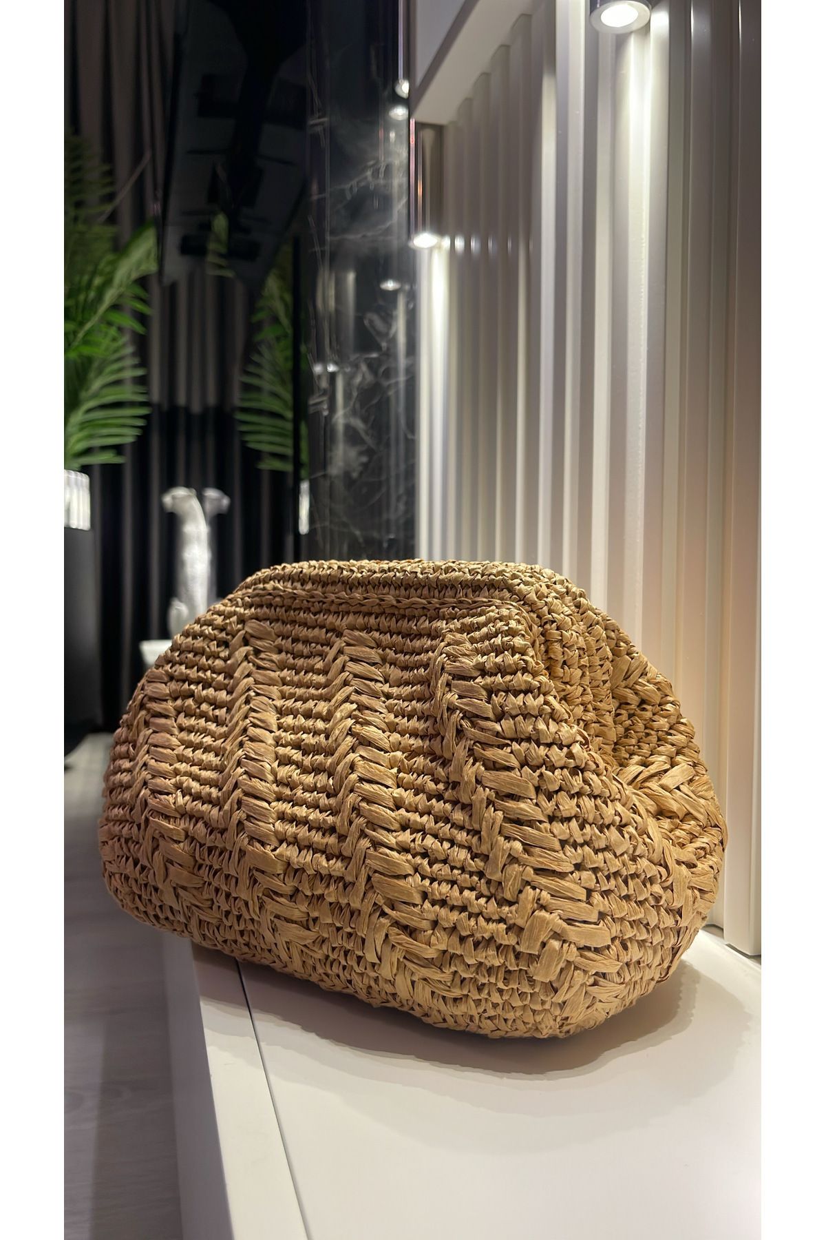 WOMANBAG EL YAPIMI HASIR TASARIM BAŞAK MODEL CLUTCH EL ÇANTASI PORTFÖY ÇANTA
