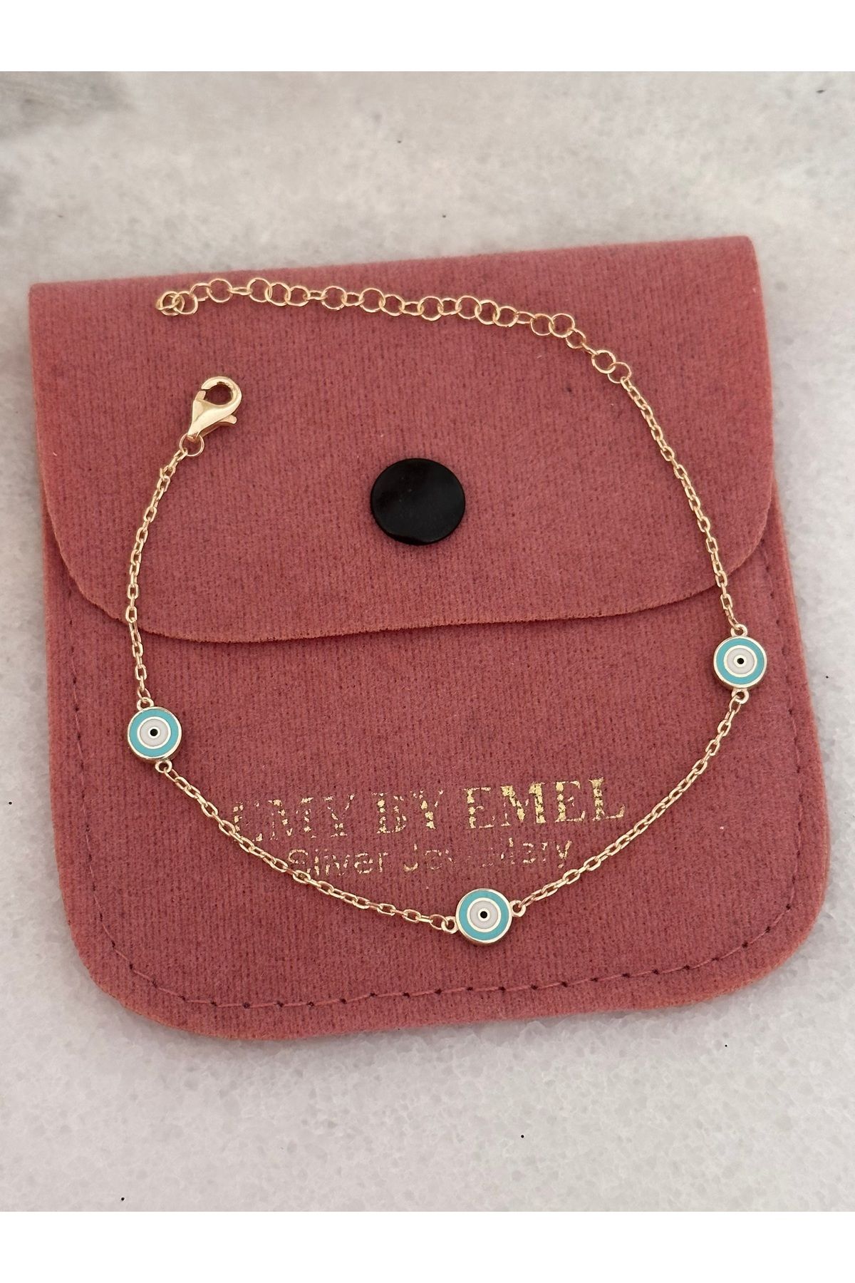 emy by emel luxury silver jewelry Altın Kaplama Çift Taraflı Renkli Mineli Nazar Boncuklu Bileklik 925 Ayar Gümüş