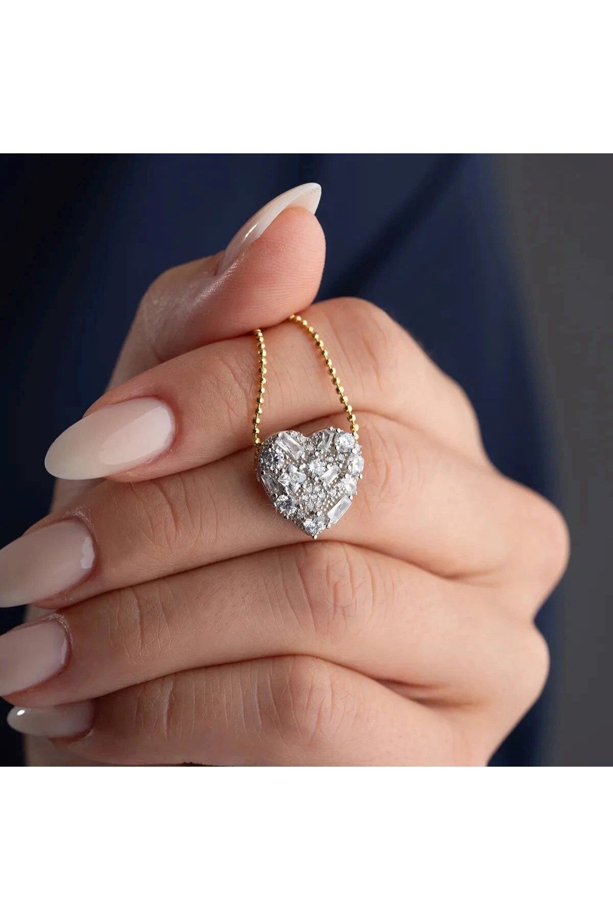 beonejewelry BAGET TAŞLI KALP KOLYE | 925 GÜMÜŞ