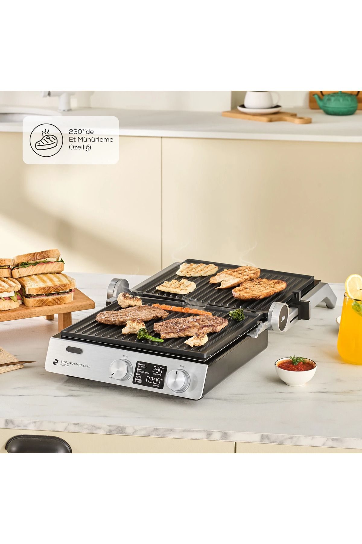 Inox Pro Izgara Ve Tost Makinesi - Modern Tasarım - Akıllı Dijital Ekran