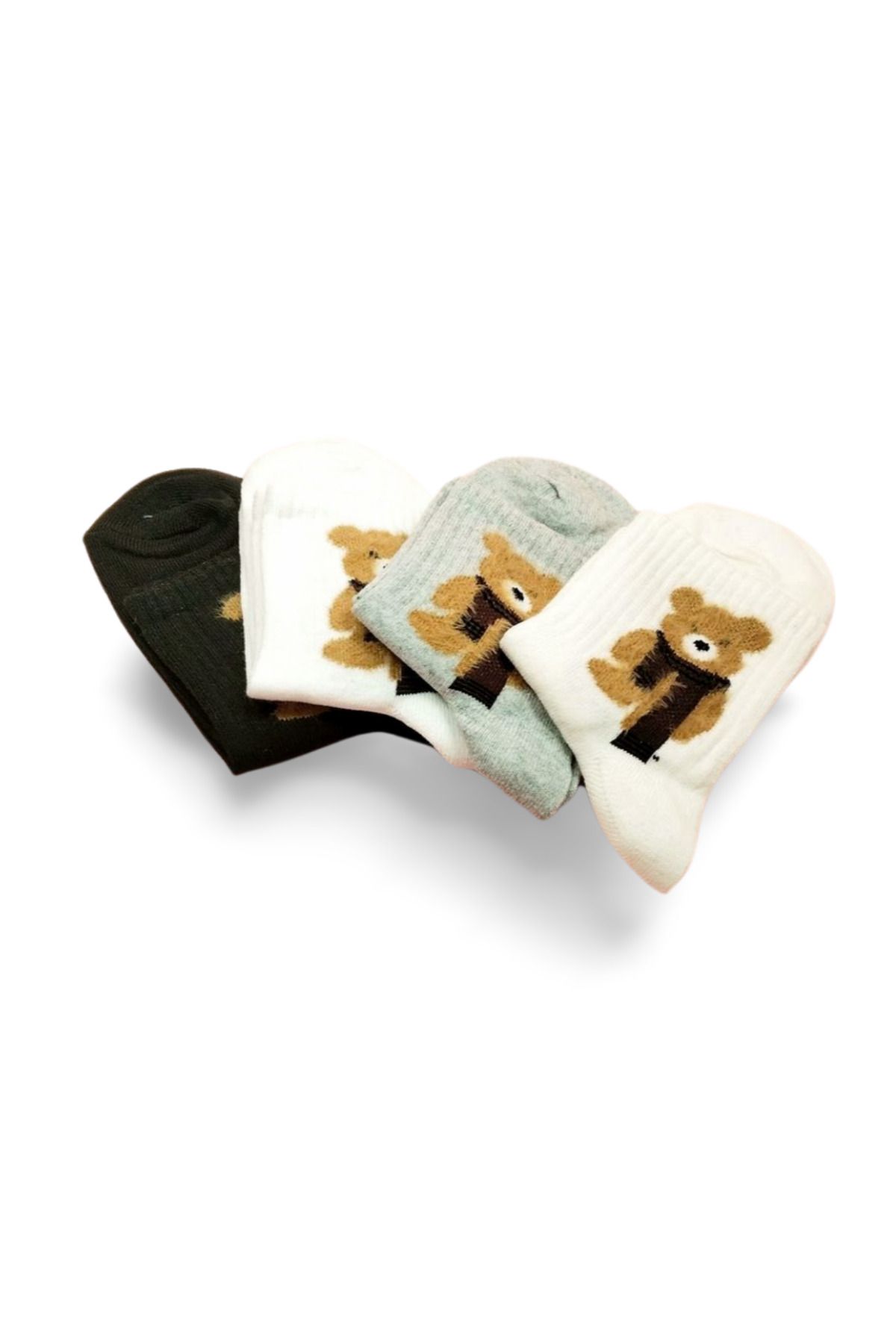 Easy Tedarik Peluş Ayıcık İşlemeli Kadın Soket Çorap 4 Çift