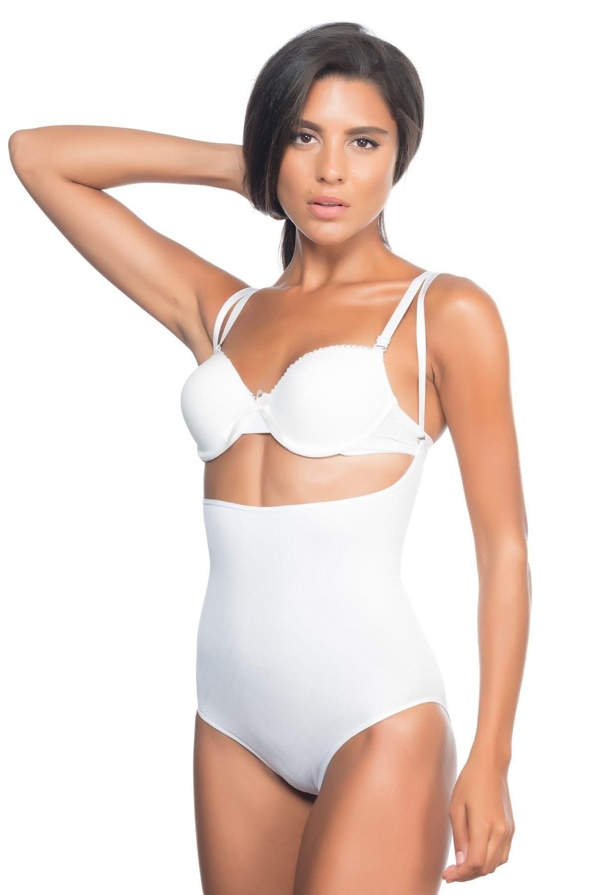 GiyimCity BEYAZ Göğüsü Açık Desenli Body Korse