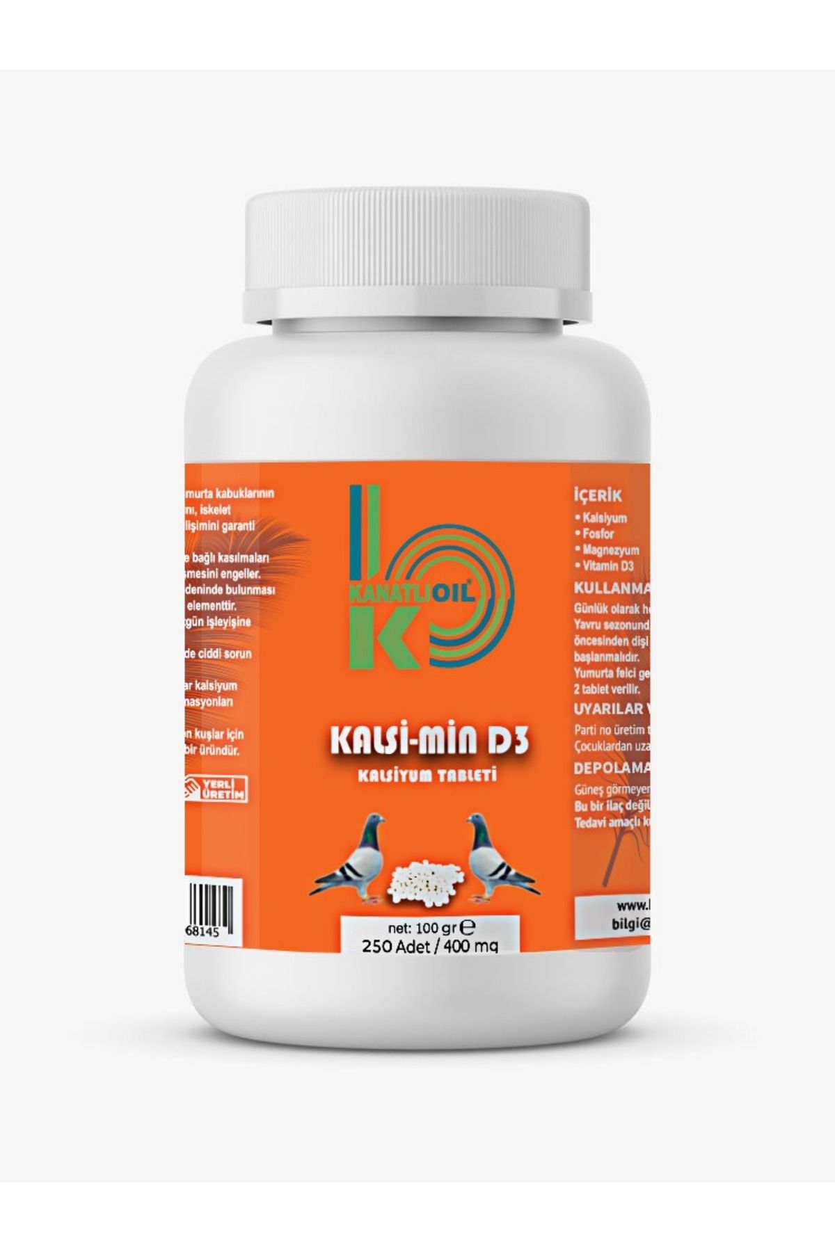 Kanatlı Oil Kalsiyum Tablet 250 Adet 100 Gr - Kalsi-Min D3 Güvercin Hapı