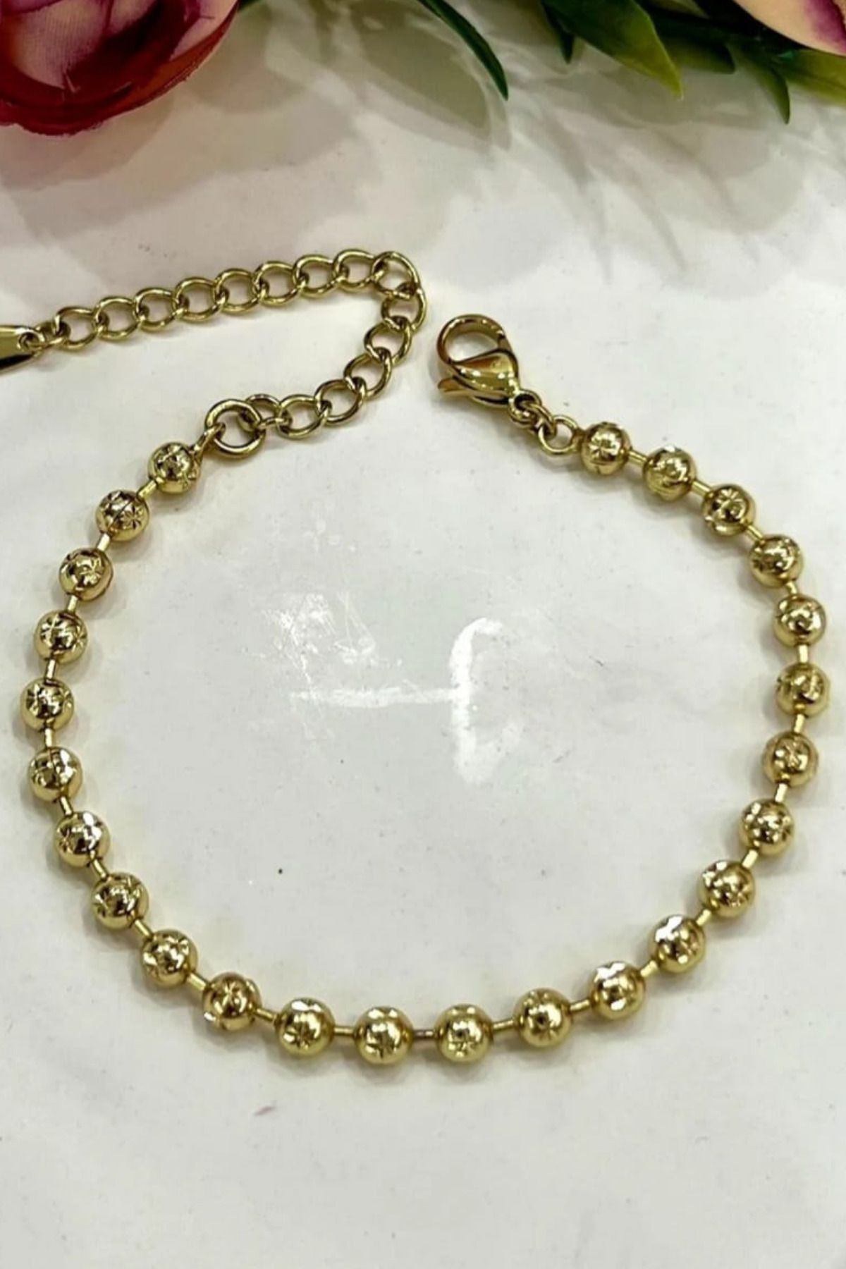 KEREMİNModaRuhu Xupıng 4mm Parlak Toplu 14k Gold Çelik Bileklik (16-21 cm)