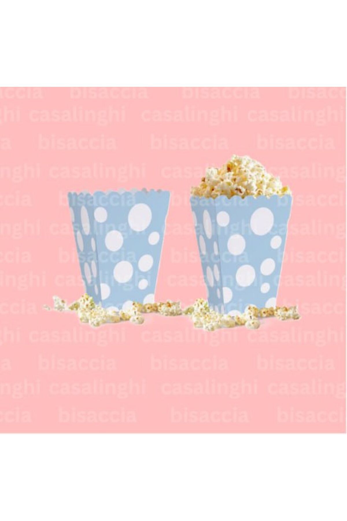 CASALINGHI Mavi Popcorn Kutusu Beyaz Puanlı Patlamış Mısır Kutusu 8 Adet