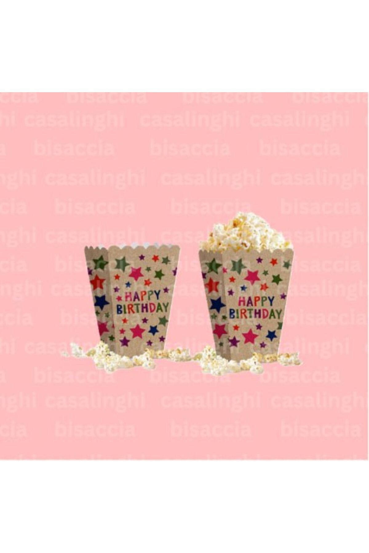 CASALINGHI Kraft Popcorn Kutusu Yıldız Desenli Patlamış Mısır Kutusu 8 Adet