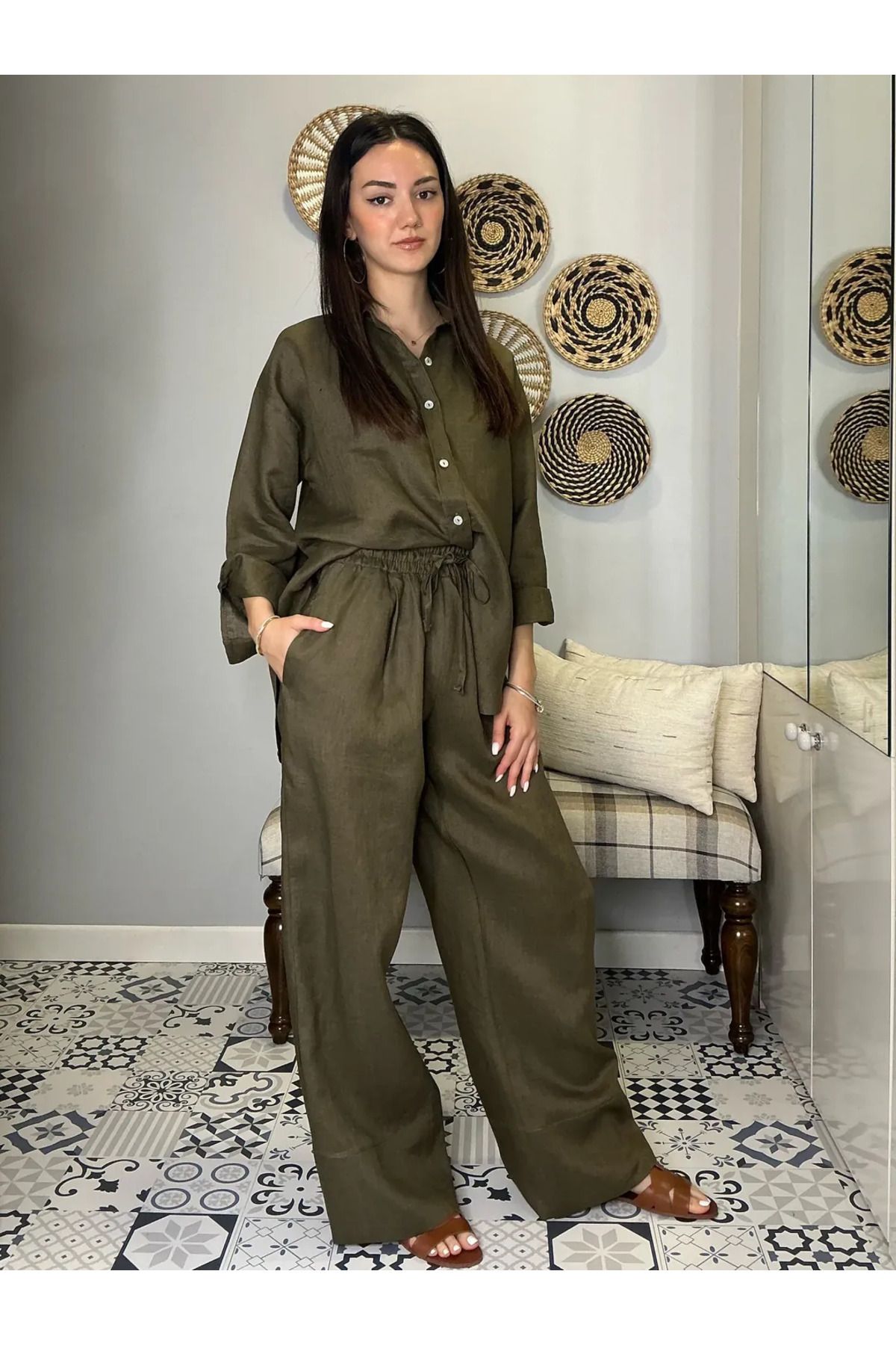 saze butik KETEN HAKİ PANTOLON