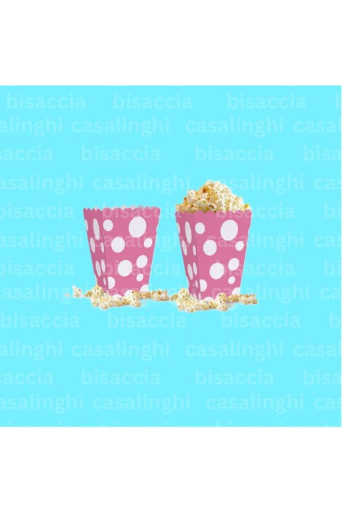 CASALINGHI Pembe Popcorn Kutusu Beyaz Puantiyeli Patlamış Mısır Kutusu 8 Adet